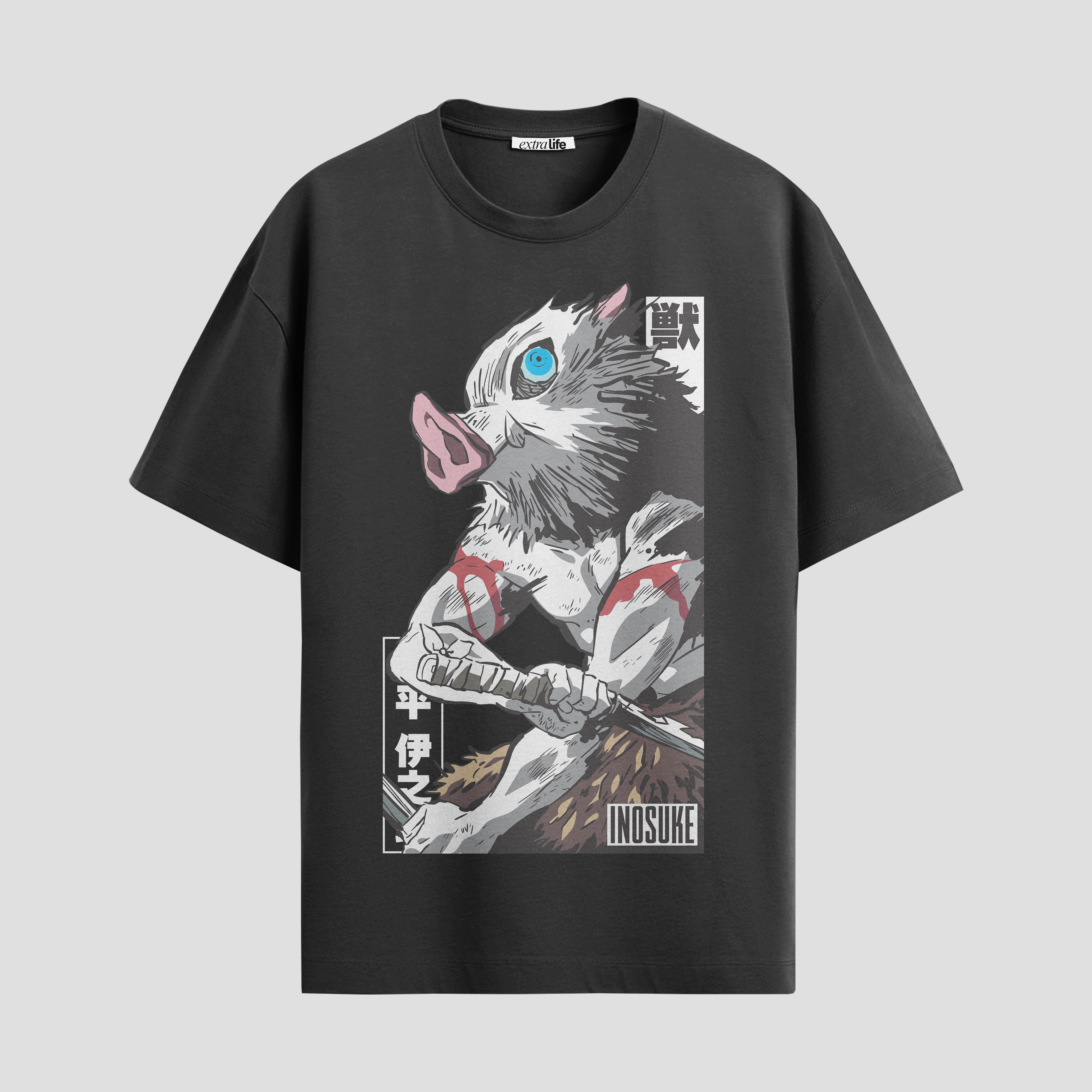 Playera urbana de anime y gaming ExtraLife MX, corte Standard Fit unisex ligero y transpirable en color Deep Black y Pure White, ropa de uso diario para gym y casual.