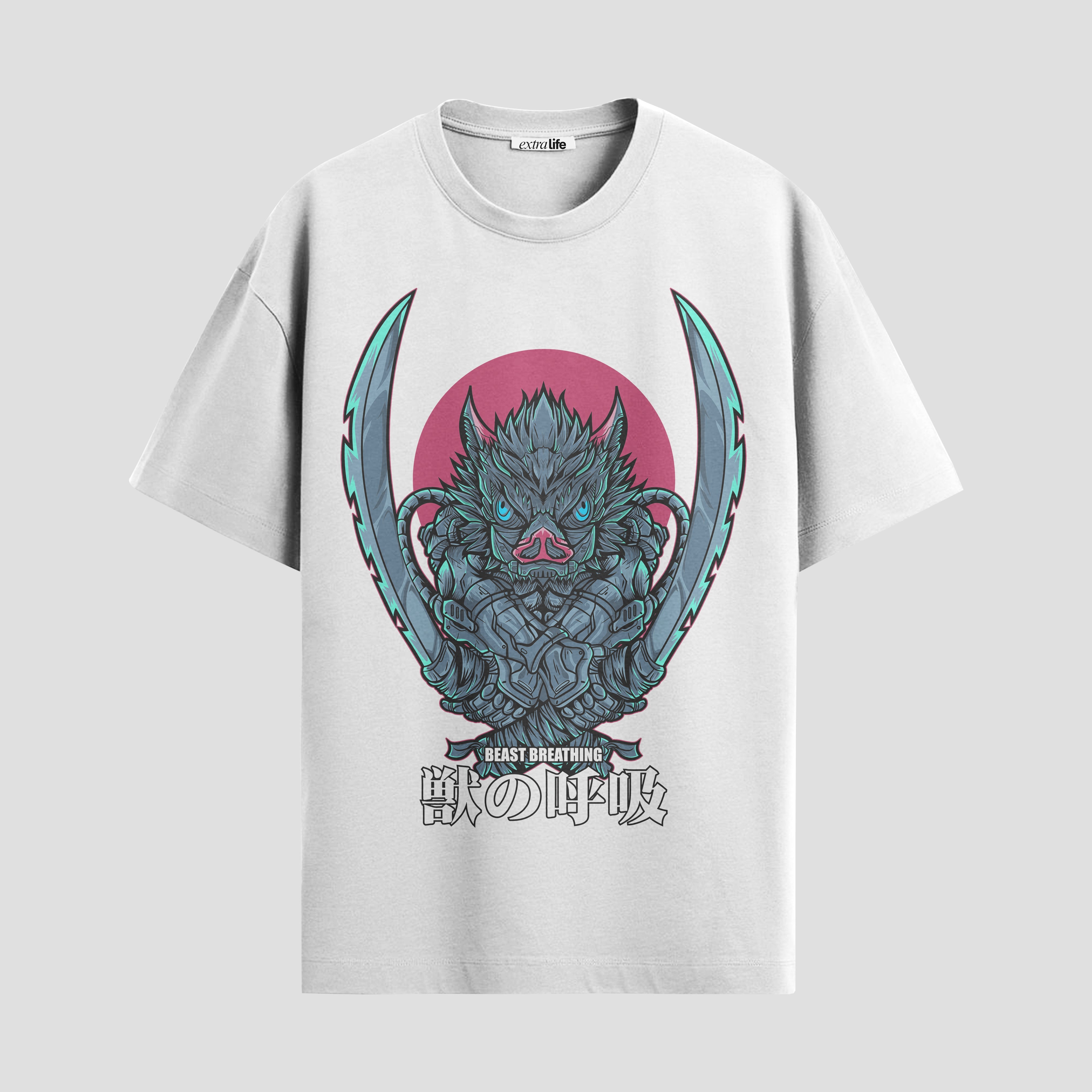 Playera urbana de anime y gaming ExtraLife MX, corte Standard Fit unisex ligero y transpirable en color Deep Black y Pure White, ropa de uso diario para gym y casual.