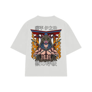 Playera streetwear premium de anime y gaming ExtraLife MX, corte boxy oversized drop shoulder heavyweight en color Deep Black y Off-White, moda urbana mexicana de culto.