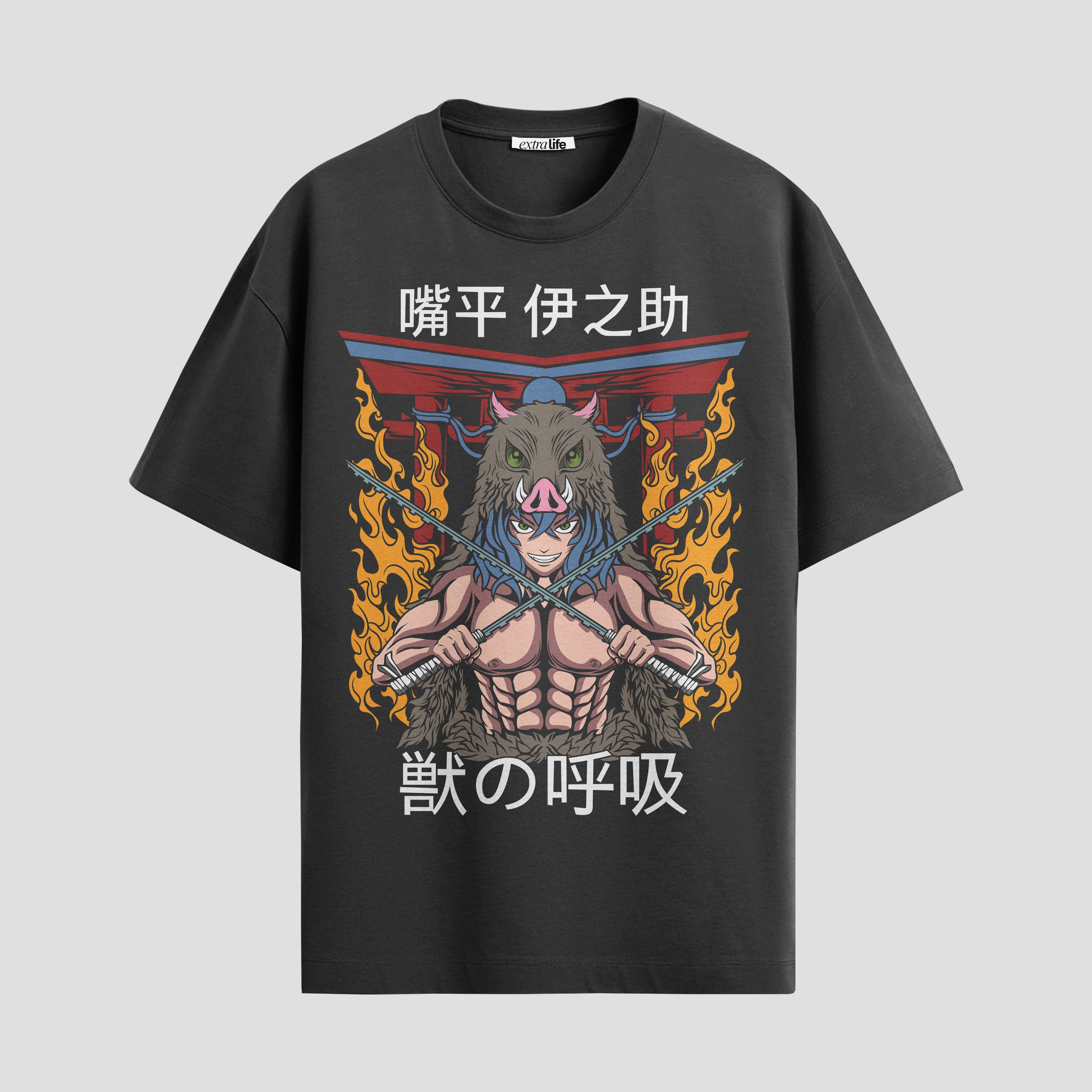 Playera urbana de anime y gaming ExtraLife MX, corte Standard Fit unisex ligero y transpirable en color Deep Black y Pure White, ropa de uso diario para gym y casual.