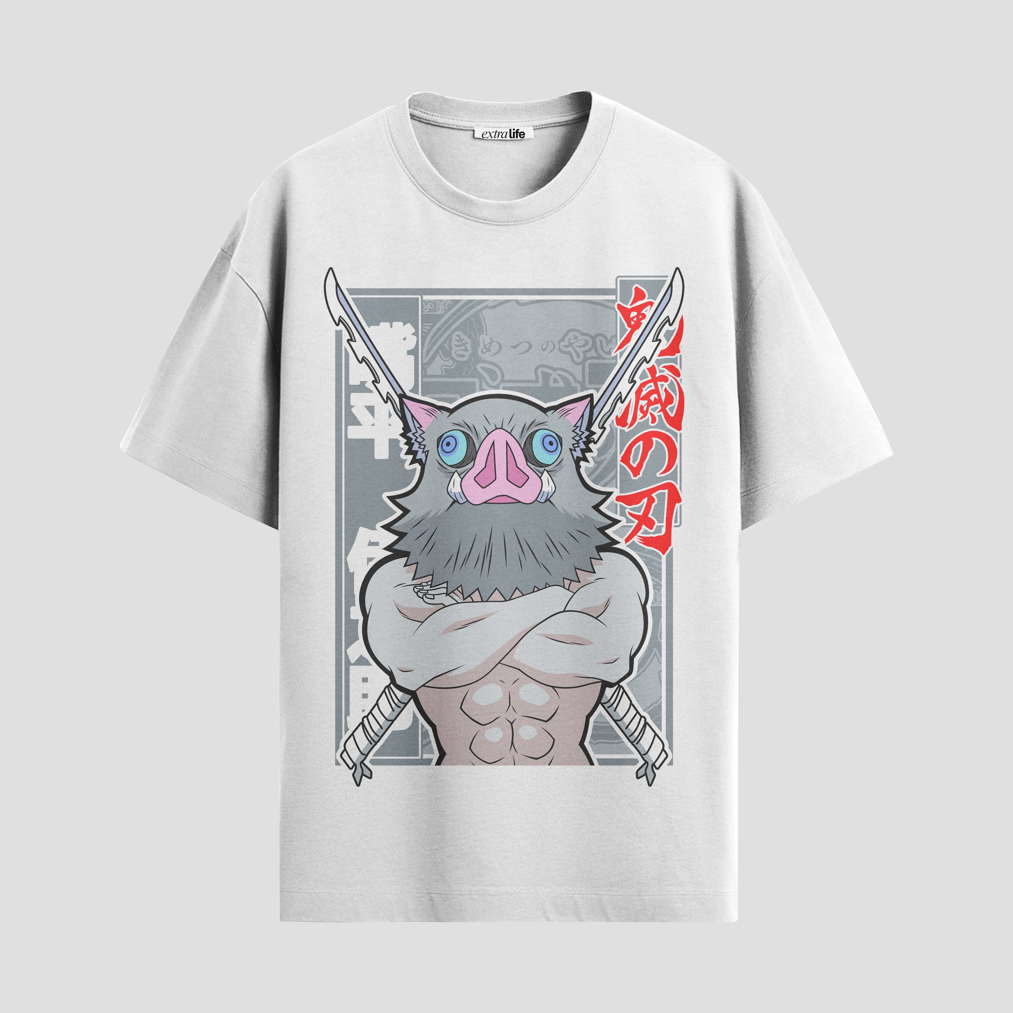 Playera urbana de anime y gaming ExtraLife MX, corte Standard Fit unisex ligero y transpirable en color Deep Black y Pure White, ropa de uso diario para gym y casual.
