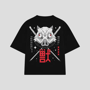 Playera streetwear premium de anime y gaming ExtraLife MX, corte boxy oversized drop shoulder heavyweight en color Deep Black y Off-White, moda urbana mexicana de culto.