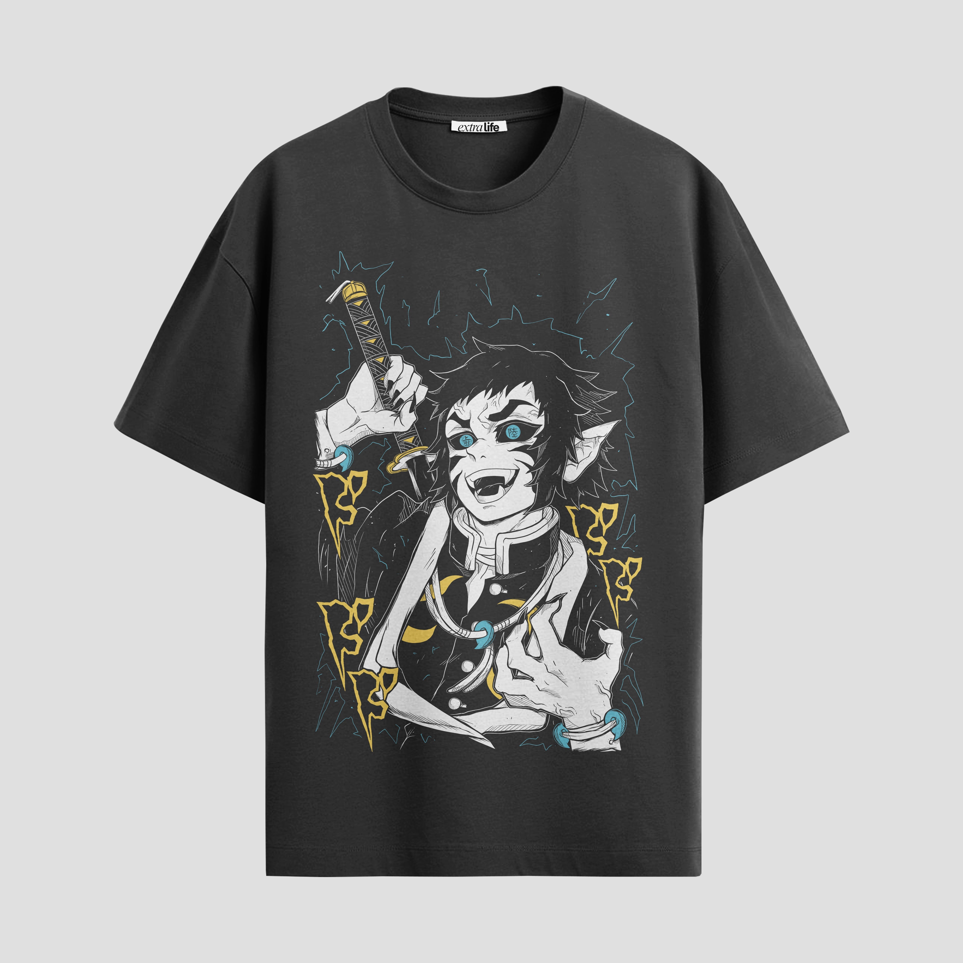 Playera urbana de anime y gaming ExtraLife MX, corte Standard Fit unisex ligero y transpirable en color Deep Black y Pure White, ropa de uso diario para gym y casual.