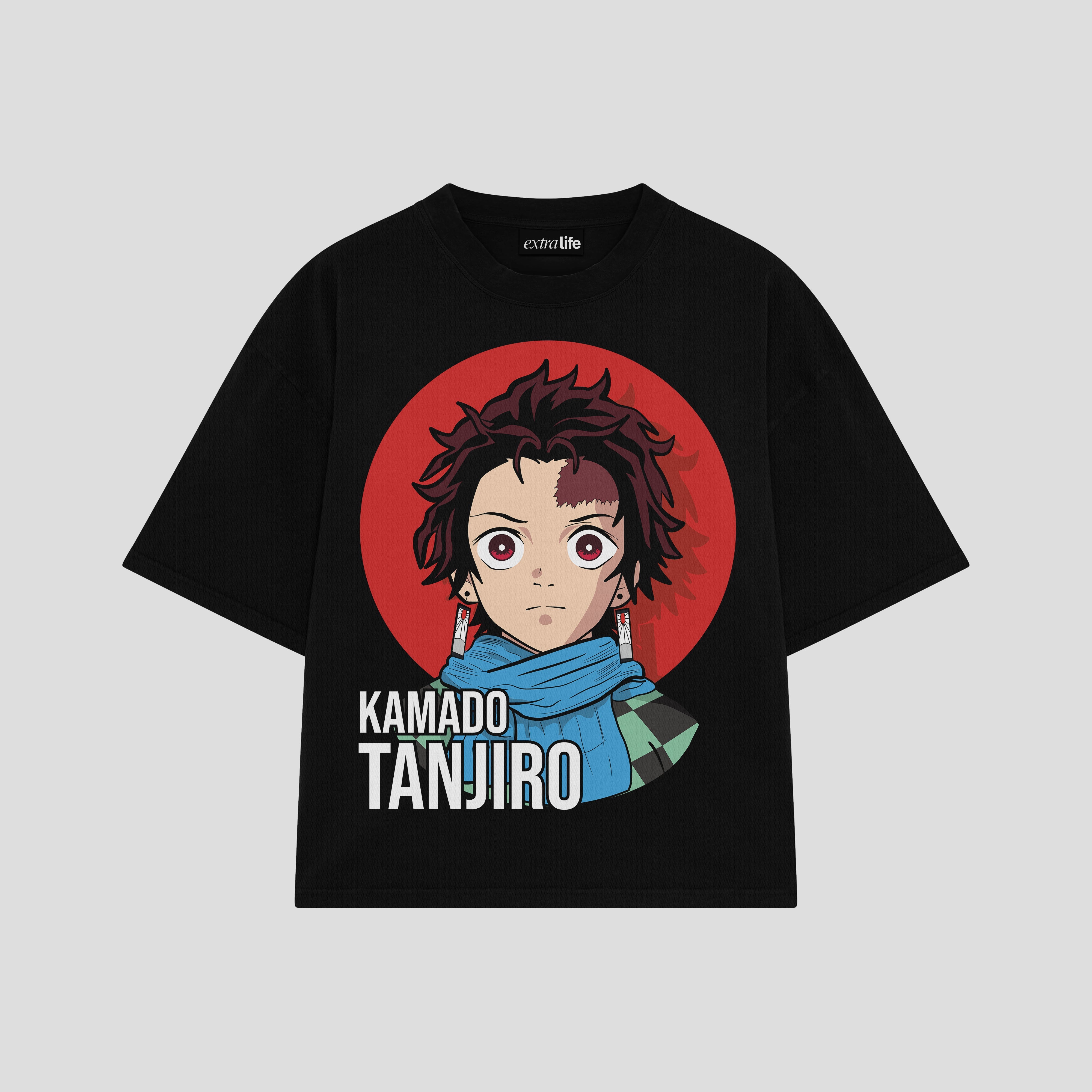 Playera streetwear premium de anime y gaming ExtraLife MX, corte boxy oversized drop shoulder heavyweight en color Deep Black y Off-White, moda urbana mexicana de culto.