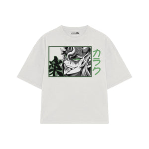 Playera streetwear premium de anime y gaming ExtraLife MX, corte boxy oversized drop shoulder heavyweight en color Deep Black y Off-White, moda urbana mexicana de culto.