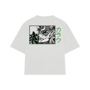 Playera streetwear premium de anime y gaming ExtraLife MX, corte boxy oversized drop shoulder heavyweight en color Deep Black y Off-White, moda urbana mexicana de culto.