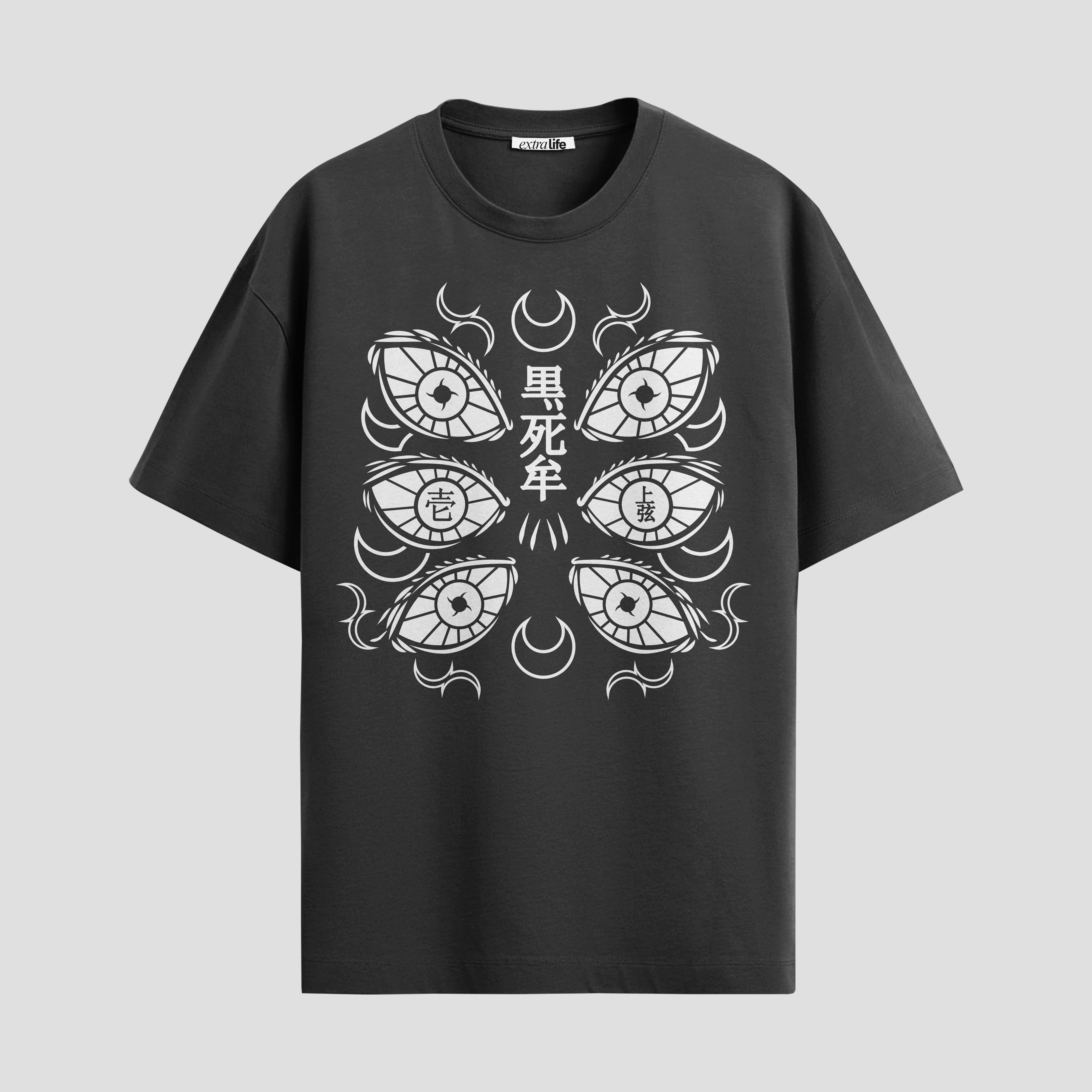 Playera urbana de anime y gaming ExtraLife MX, corte Standard Fit unisex ligero y transpirable en color Deep Black y Pure White, ropa de uso diario para gym y casual.