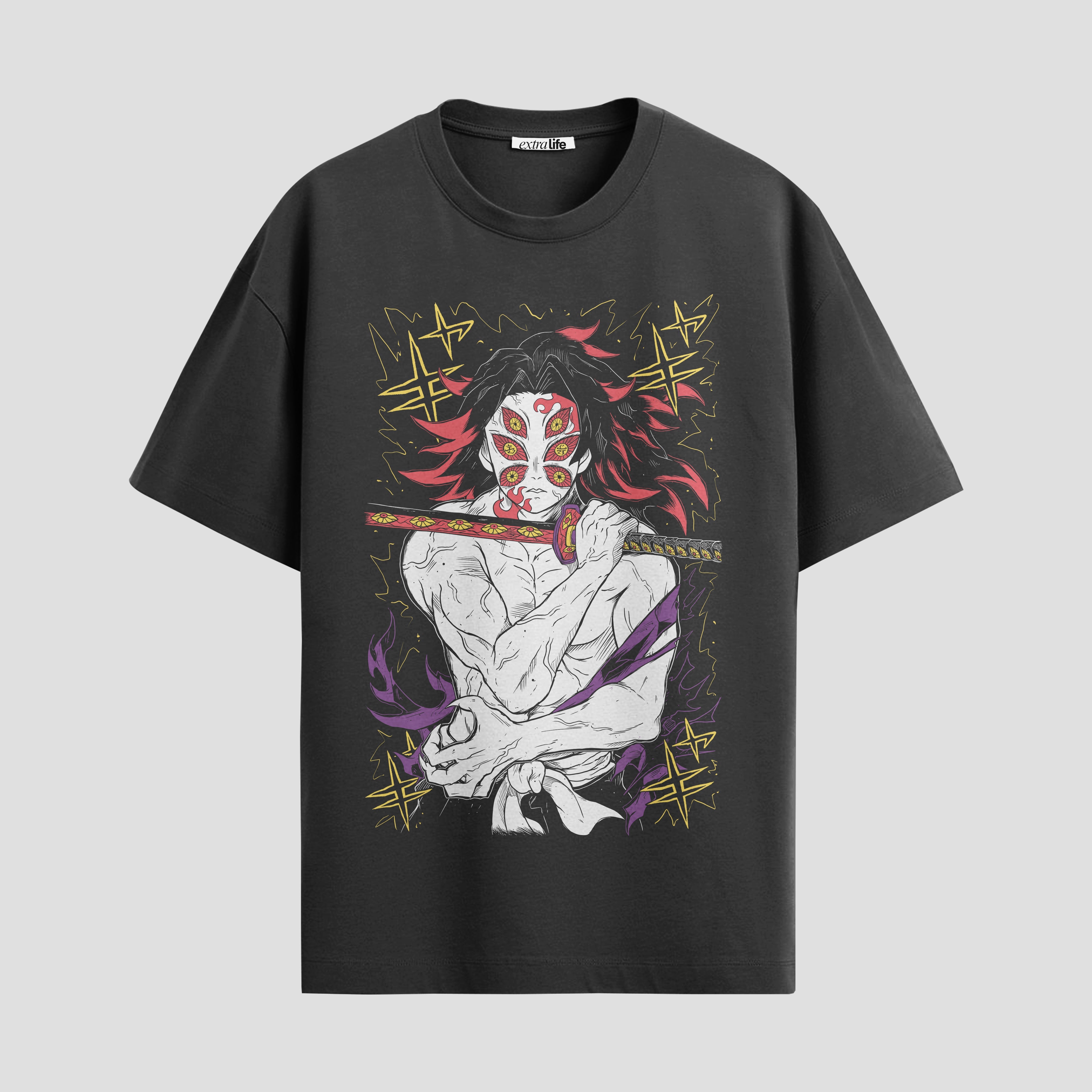 Playera urbana de anime y gaming ExtraLife MX, corte Standard Fit unisex ligero y transpirable en color Deep Black y Pure White, ropa de uso diario para gym y casual.