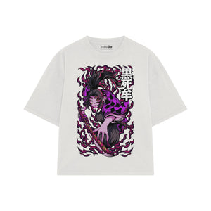 Playera streetwear premium de anime y gaming ExtraLife MX, corte boxy oversized drop shoulder heavyweight en color Deep Black y Off-White, moda urbana mexicana de culto.