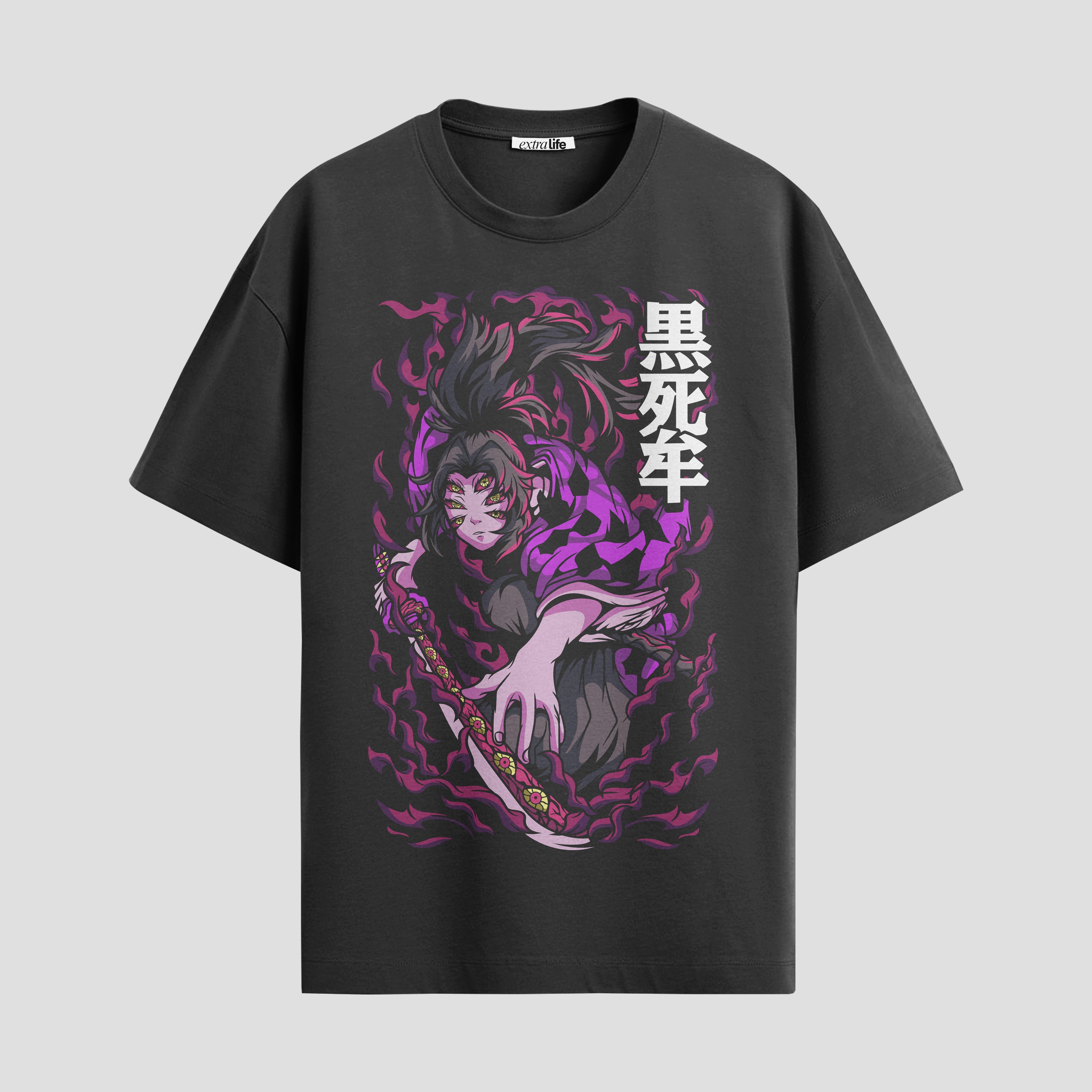 Playera urbana de anime y gaming ExtraLife MX, corte Standard Fit unisex ligero y transpirable en color Deep Black y Pure White, ropa de uso diario para gym y casual.