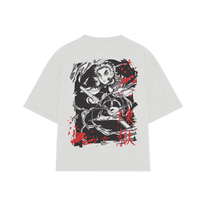 Playera streetwear premium de anime y gaming ExtraLife MX, corte boxy oversized drop shoulder heavyweight en color Deep Black y Off-White, moda urbana mexicana de culto.