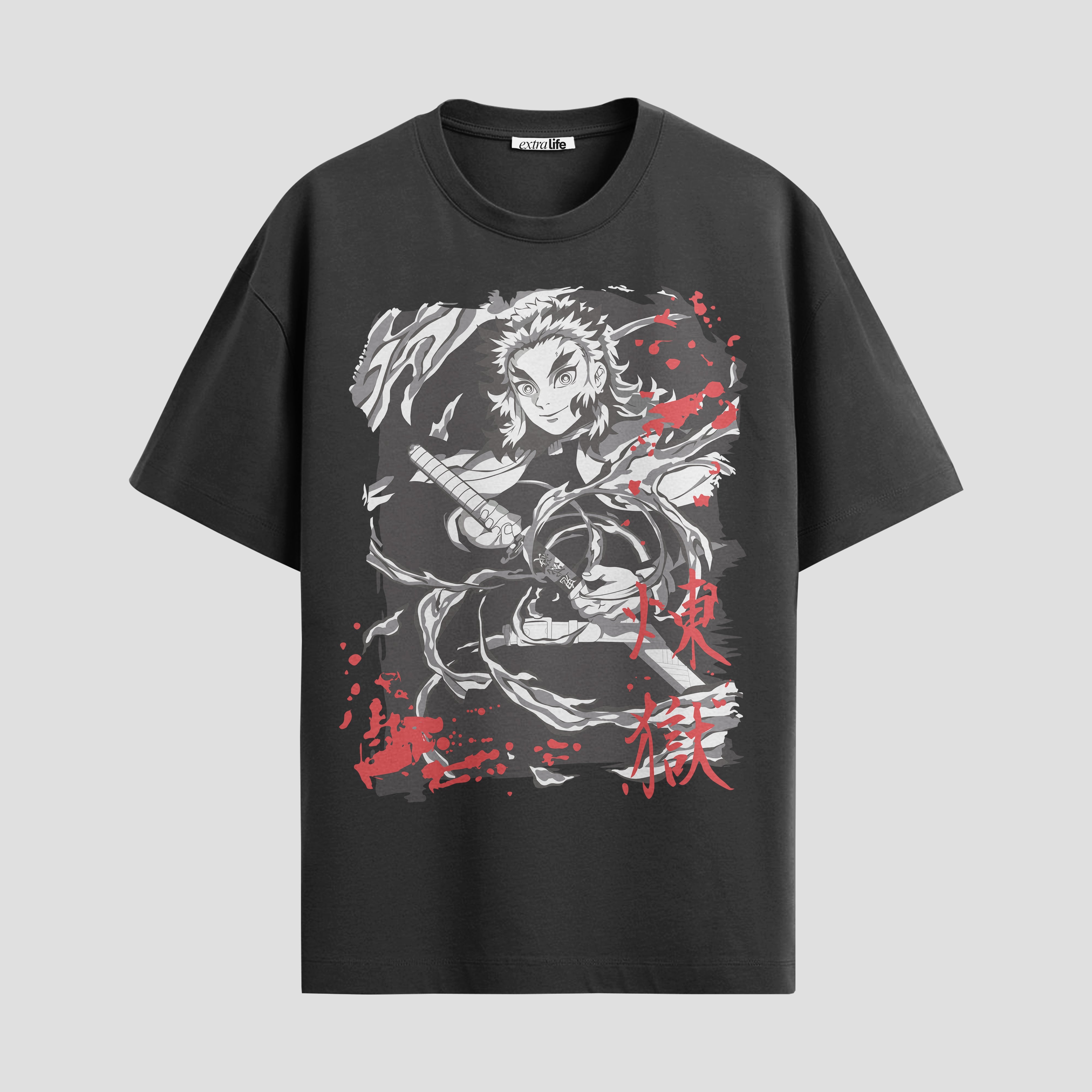 Playera urbana de anime y gaming ExtraLife MX, corte Standard Fit unisex ligero y transpirable en color Deep Black y Pure White, ropa de uso diario para gym y casual.