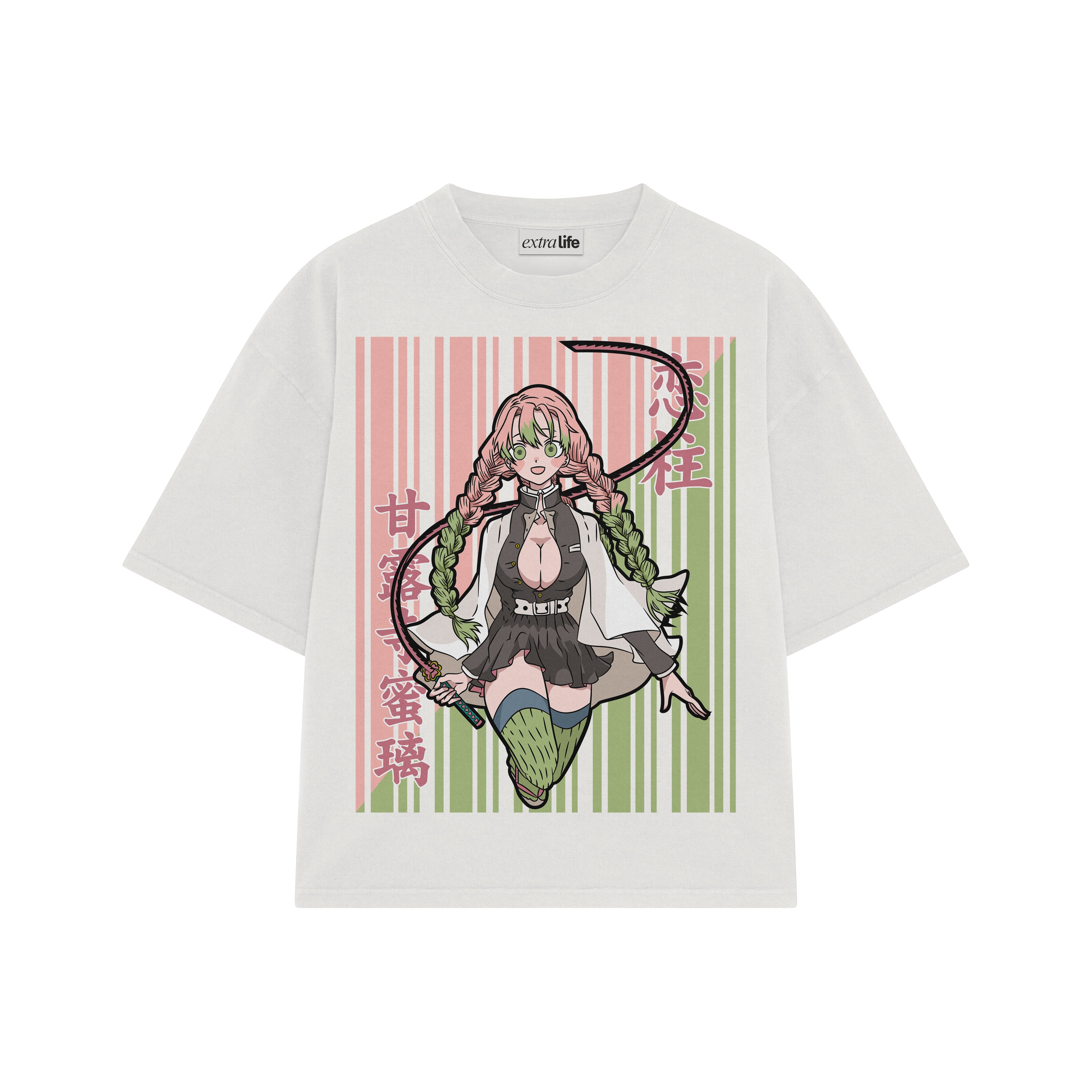 Playera streetwear premium de anime y gaming ExtraLife MX, corte boxy oversized drop shoulder heavyweight en color Deep Black y Off-White, moda urbana mexicana de culto.
