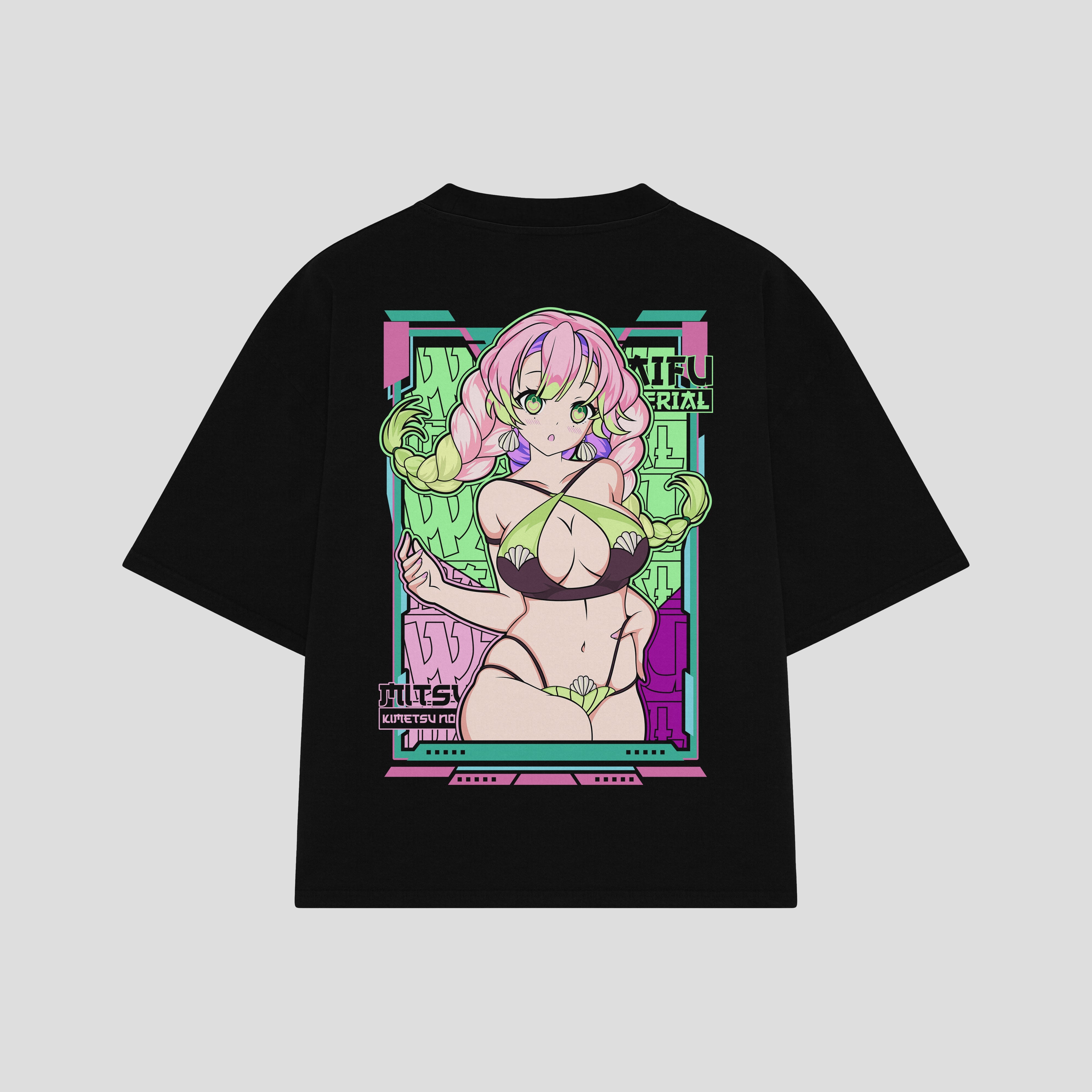Playera streetwear premium de anime y gaming ExtraLife MX, corte boxy oversized drop shoulder heavyweight en color Deep Black y Off-White, moda urbana mexicana de culto.