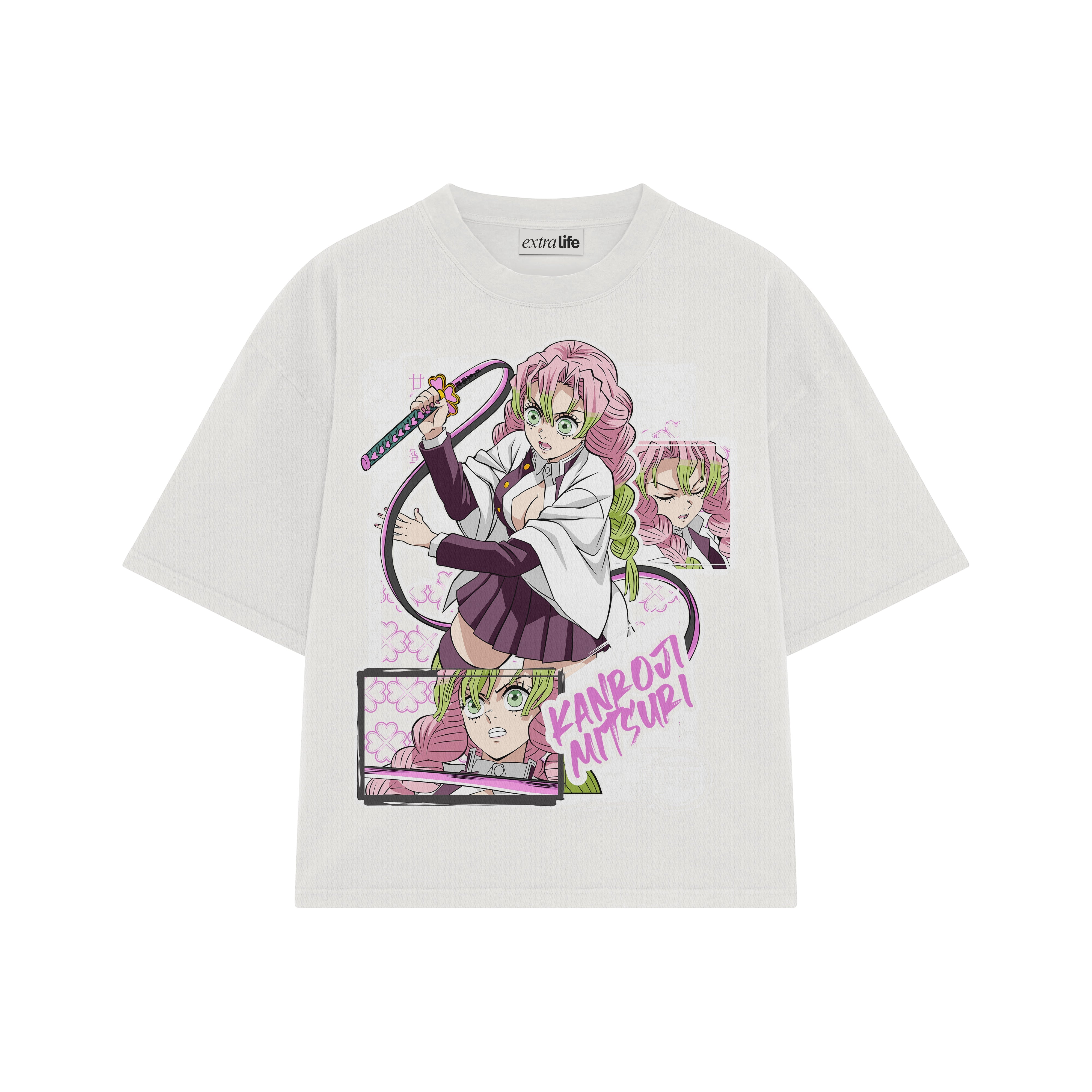 Playera streetwear premium de anime y gaming ExtraLife MX, corte boxy oversized drop shoulder heavyweight en color Deep Black y Off-White, moda urbana mexicana de culto.