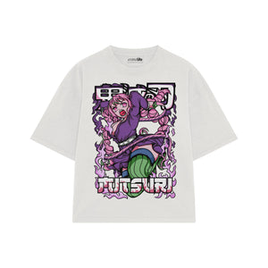 Playera streetwear premium de anime y gaming ExtraLife MX, corte boxy oversized drop shoulder heavyweight en color Deep Black y Off-White, moda urbana mexicana de culto.