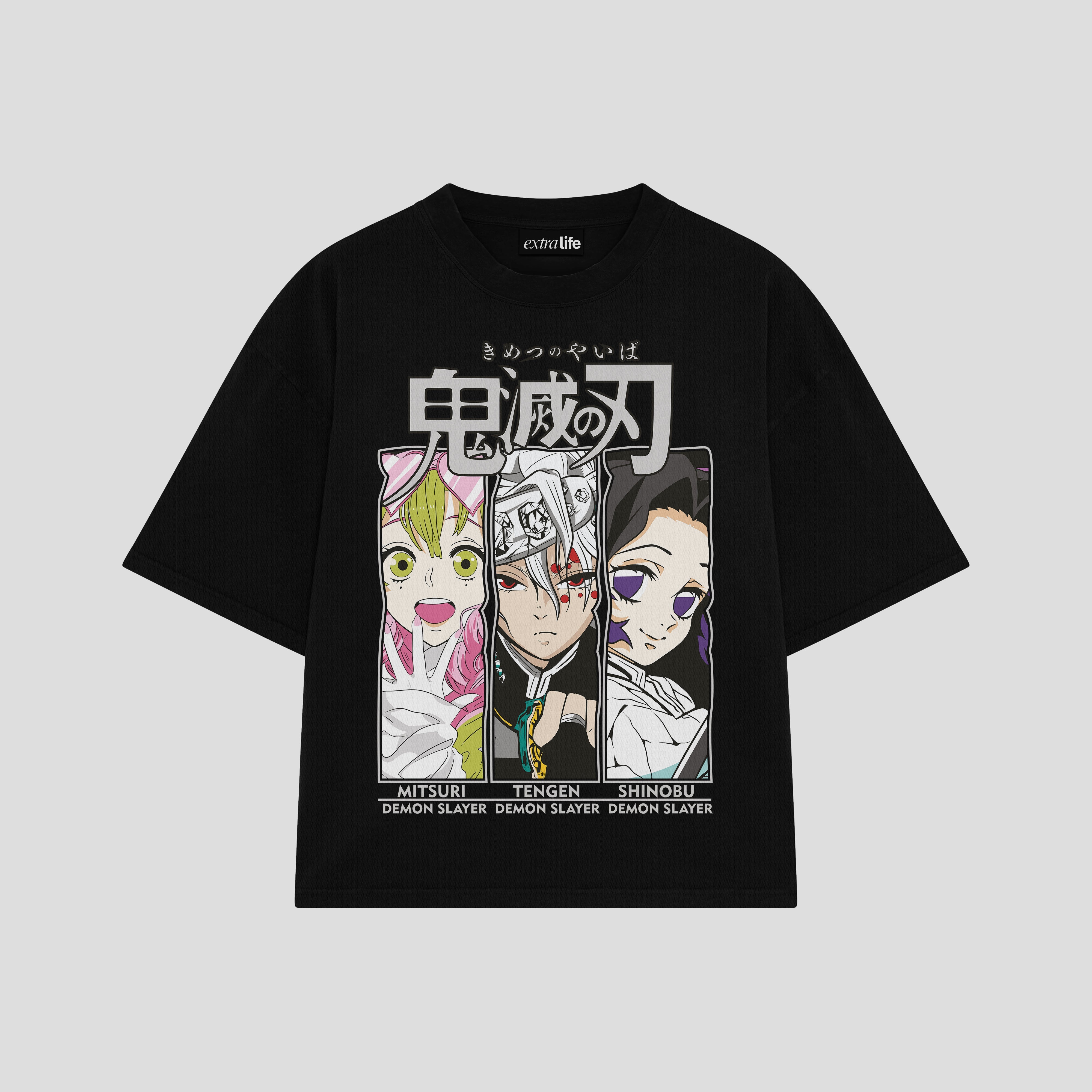 Playera streetwear premium de anime y gaming ExtraLife MX, corte boxy oversized drop shoulder heavyweight en color Deep Black y Off-White, moda urbana mexicana de culto.