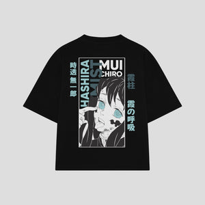 Playera streetwear premium de anime y gaming ExtraLife MX, corte boxy oversized drop shoulder heavyweight en color Deep Black y Off-White, moda urbana mexicana de culto.