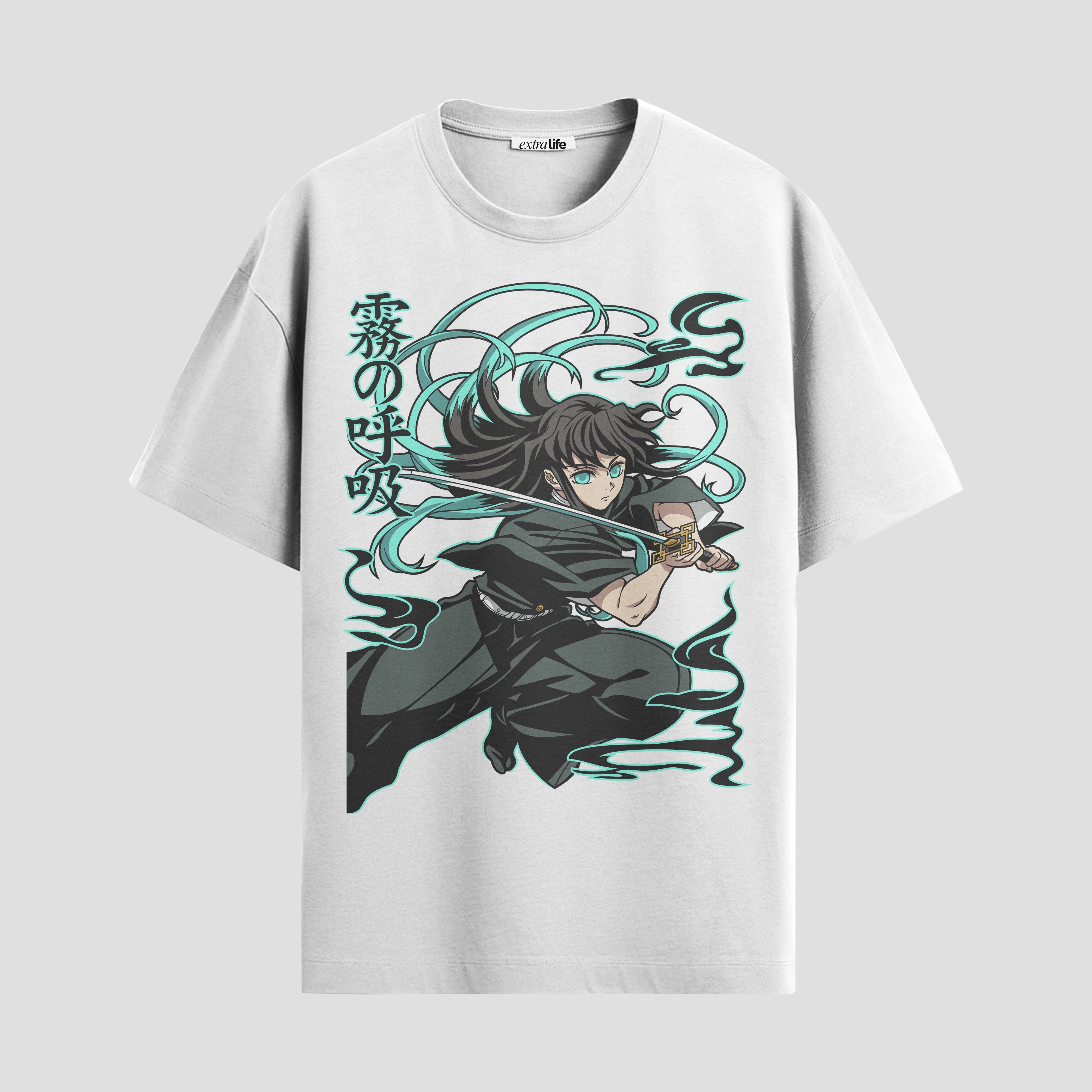Playera urbana de anime y gaming ExtraLife MX, corte Standard Fit unisex ligero y transpirable en color Deep Black y Pure White, ropa de uso diario para gym y casual.