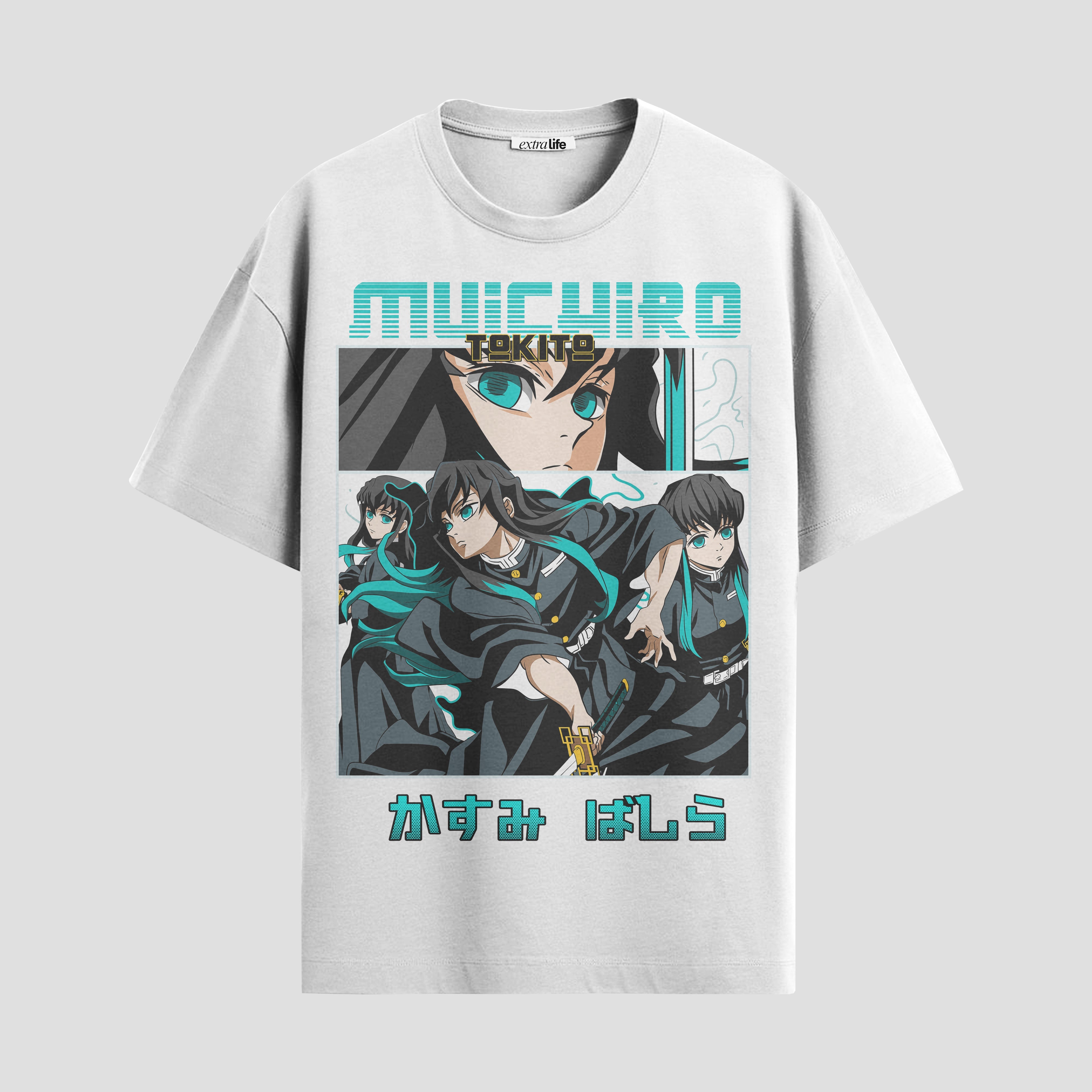 Playera urbana de anime y gaming ExtraLife MX, corte Standard Fit unisex ligero y transpirable en color Deep Black y Pure White, ropa de uso diario para gym y casual.