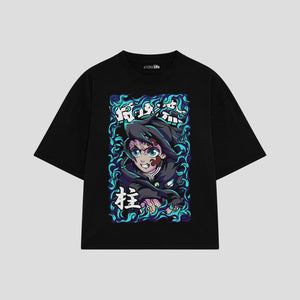 Playera streetwear premium de anime y gaming ExtraLife MX, corte boxy oversized drop shoulder heavyweight en color Deep Black y Off-White, moda urbana mexicana de culto.