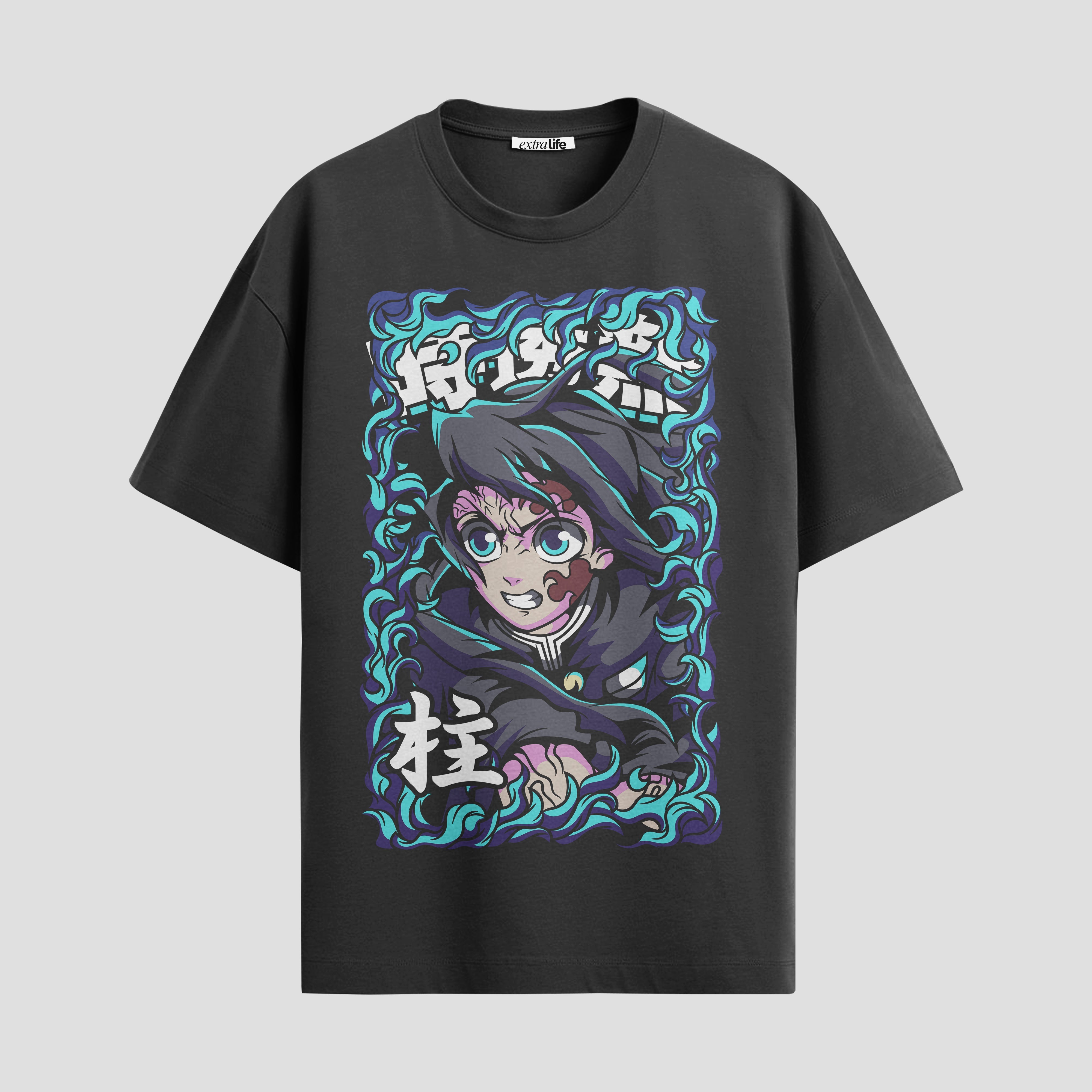 Playera urbana de anime y gaming ExtraLife MX, corte Standard Fit unisex ligero y transpirable en color Deep Black y Pure White, ropa de uso diario para gym y casual.