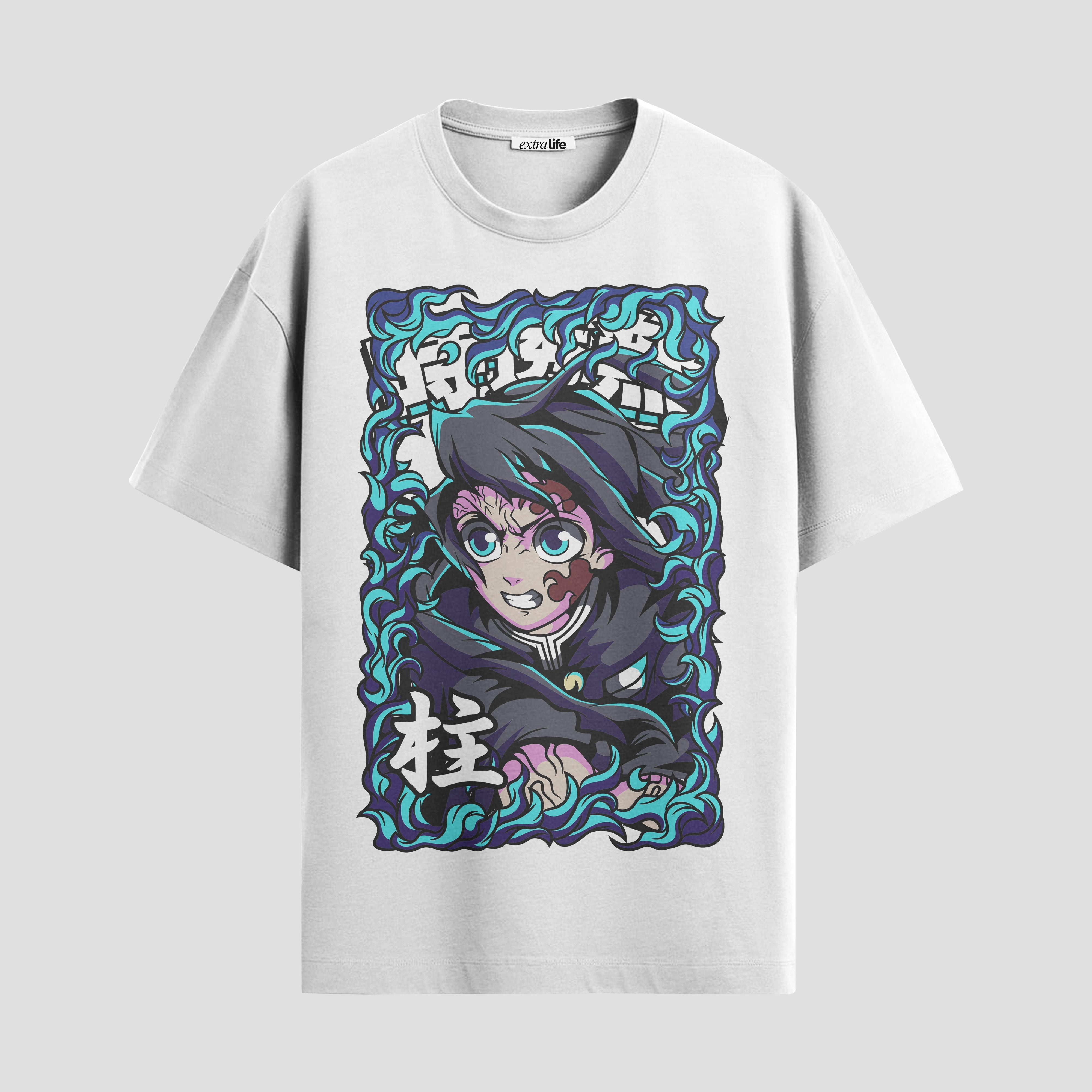 Playera urbana de anime y gaming ExtraLife MX, corte Standard Fit unisex ligero y transpirable en color Deep Black y Pure White, ropa de uso diario para gym y casual.