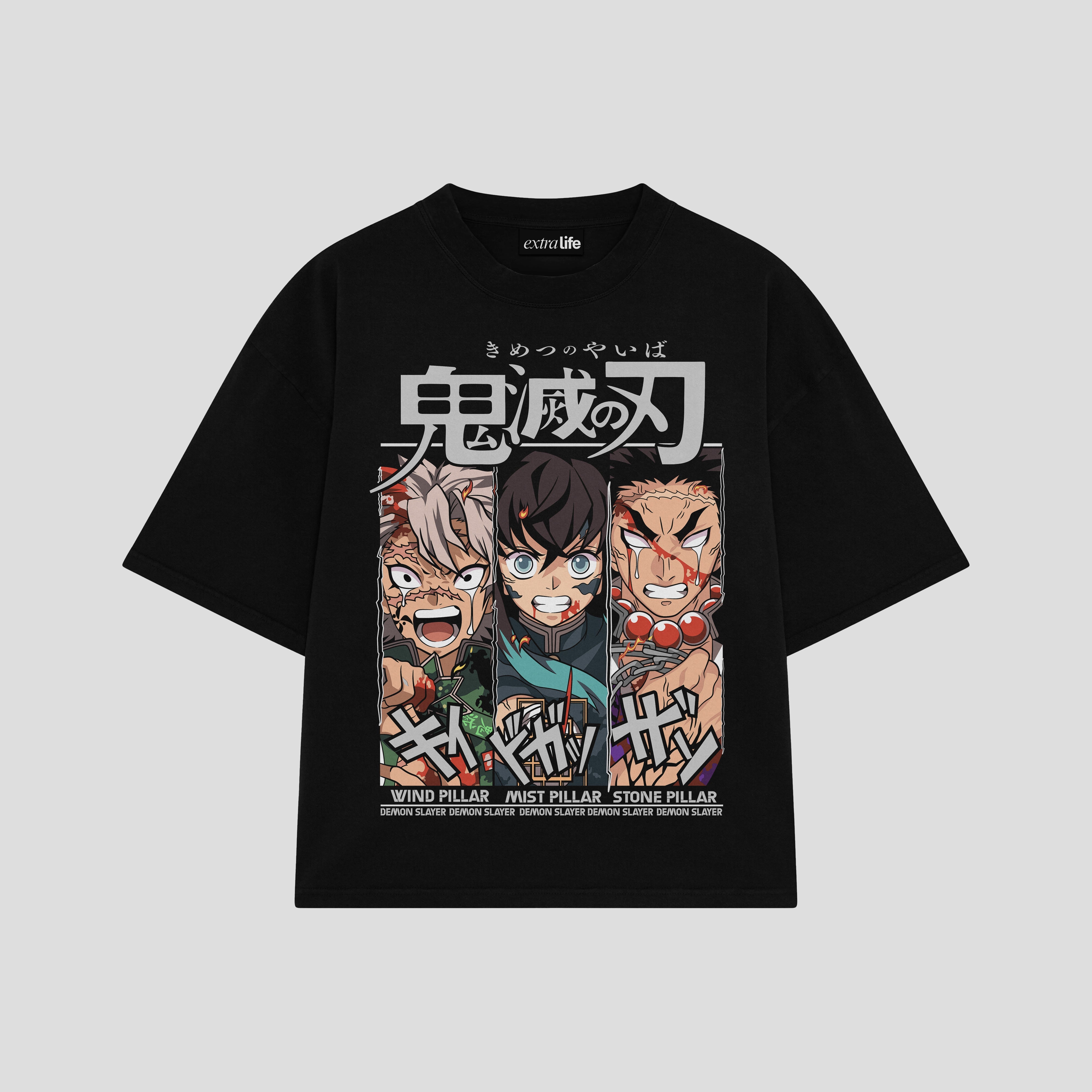 Playera streetwear premium de anime y gaming ExtraLife MX, corte boxy oversized drop shoulder heavyweight en color Deep Black y Off-White, moda urbana mexicana de culto.