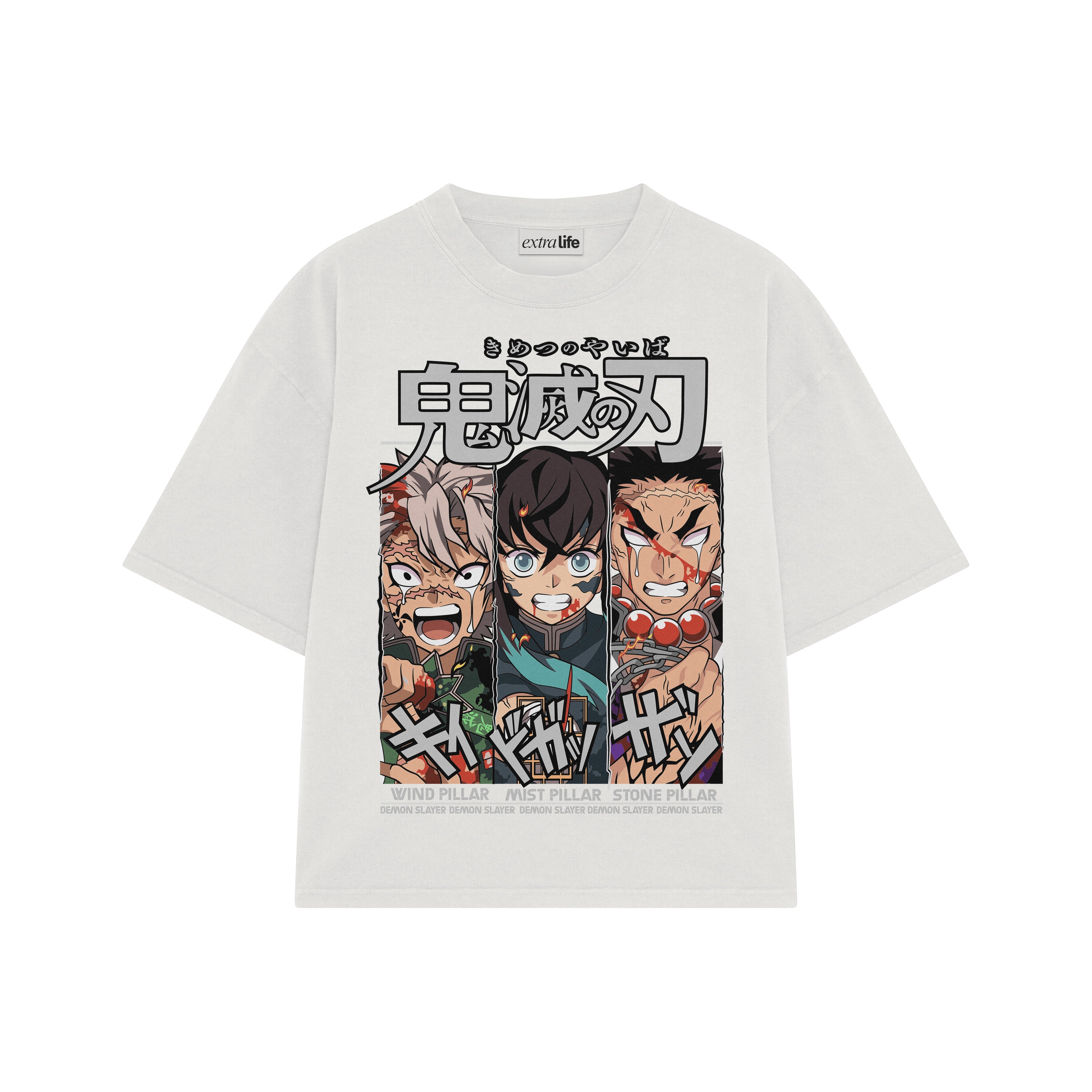 Playera streetwear premium de anime y gaming ExtraLife MX, corte boxy oversized drop shoulder heavyweight en color Deep Black y Off-White, moda urbana mexicana de culto.