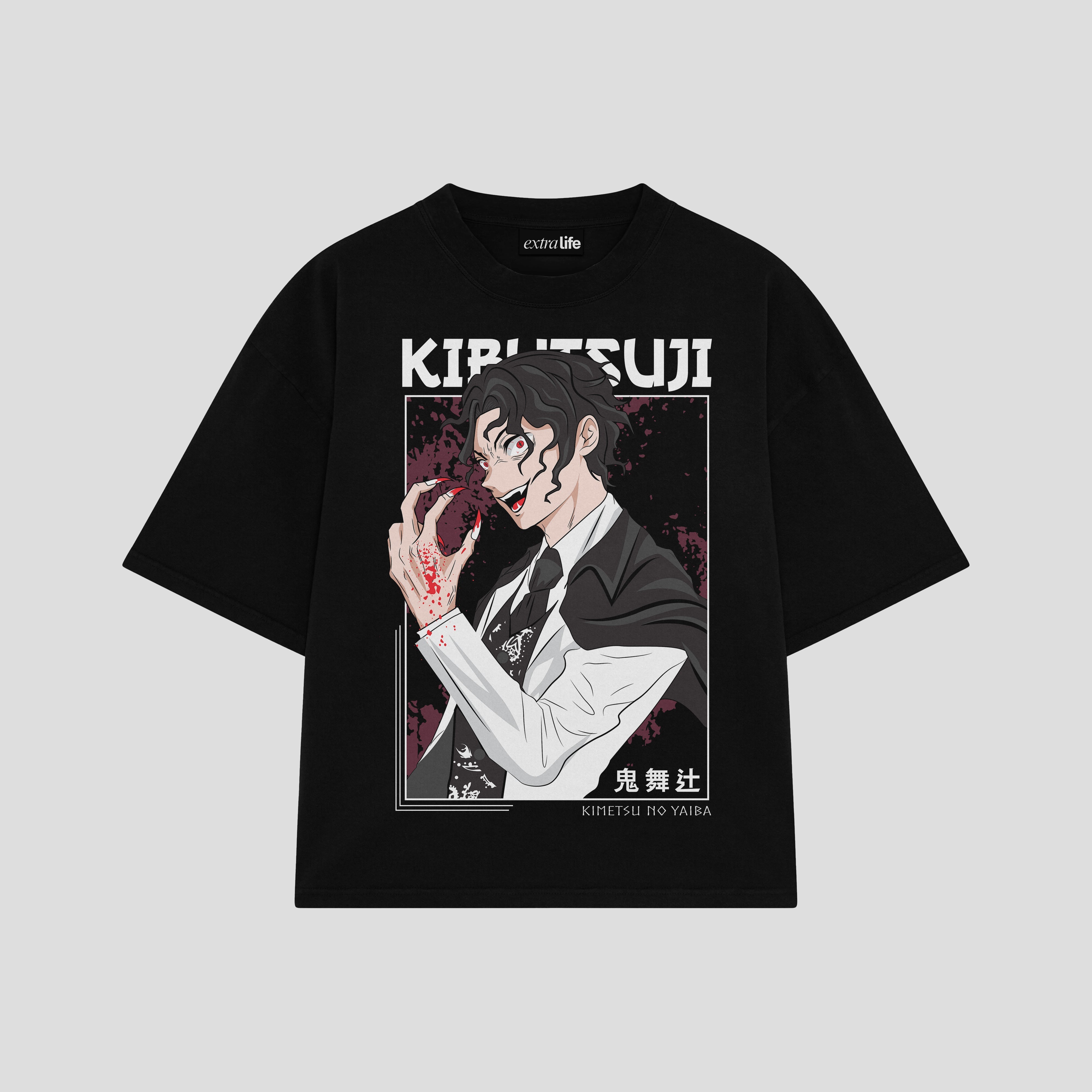 Playera streetwear premium de anime y gaming ExtraLife MX, corte boxy oversized drop shoulder heavyweight en color Deep Black y Off-White, moda urbana mexicana de culto.
