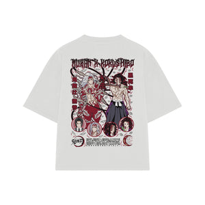 Playera streetwear premium de anime y gaming ExtraLife MX, corte boxy oversized drop shoulder heavyweight en color Deep Black y Off-White, moda urbana mexicana de culto.