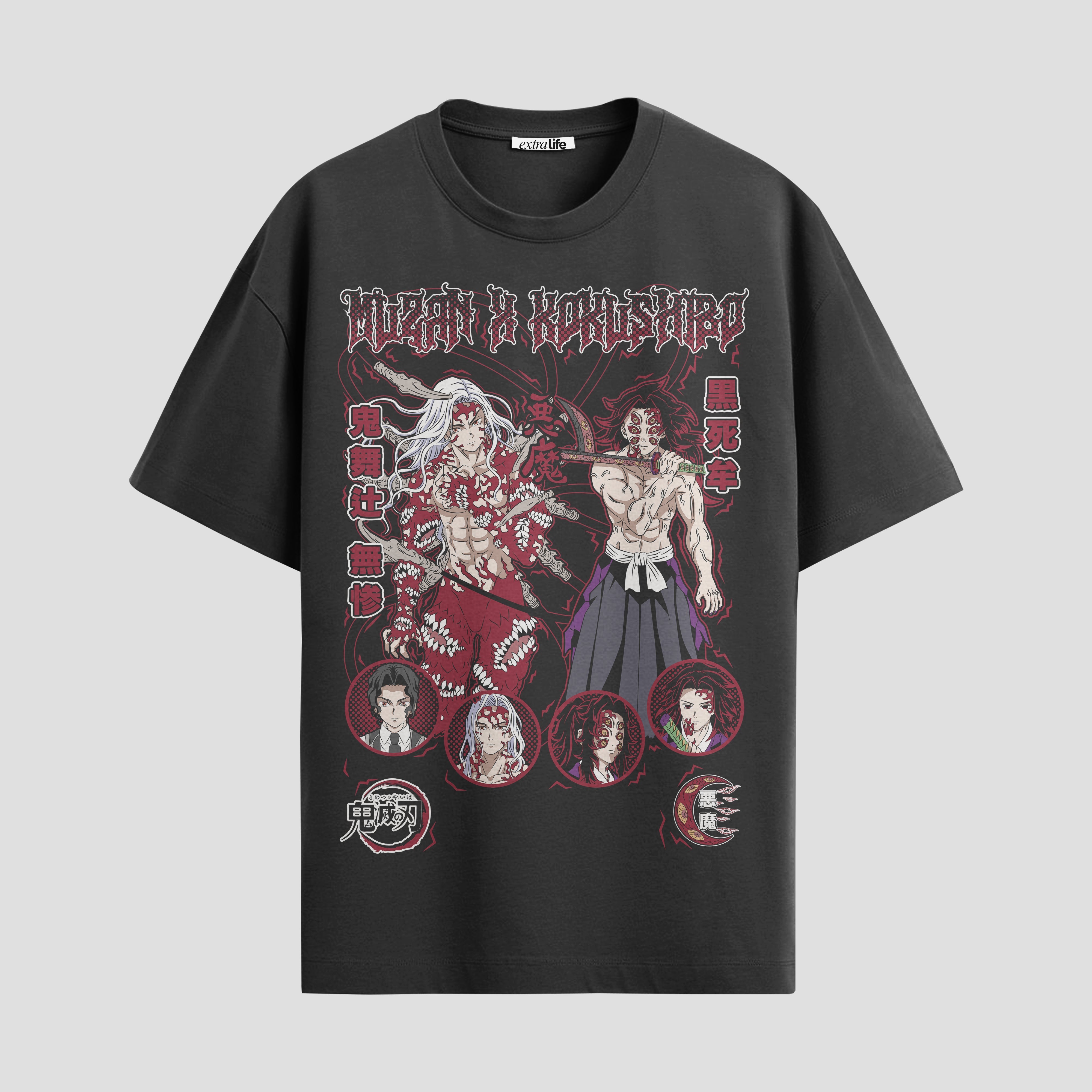 Playera urbana de anime y gaming ExtraLife MX, corte Standard Fit unisex ligero y transpirable en color Deep Black y Pure White, ropa de uso diario para gym y casual.