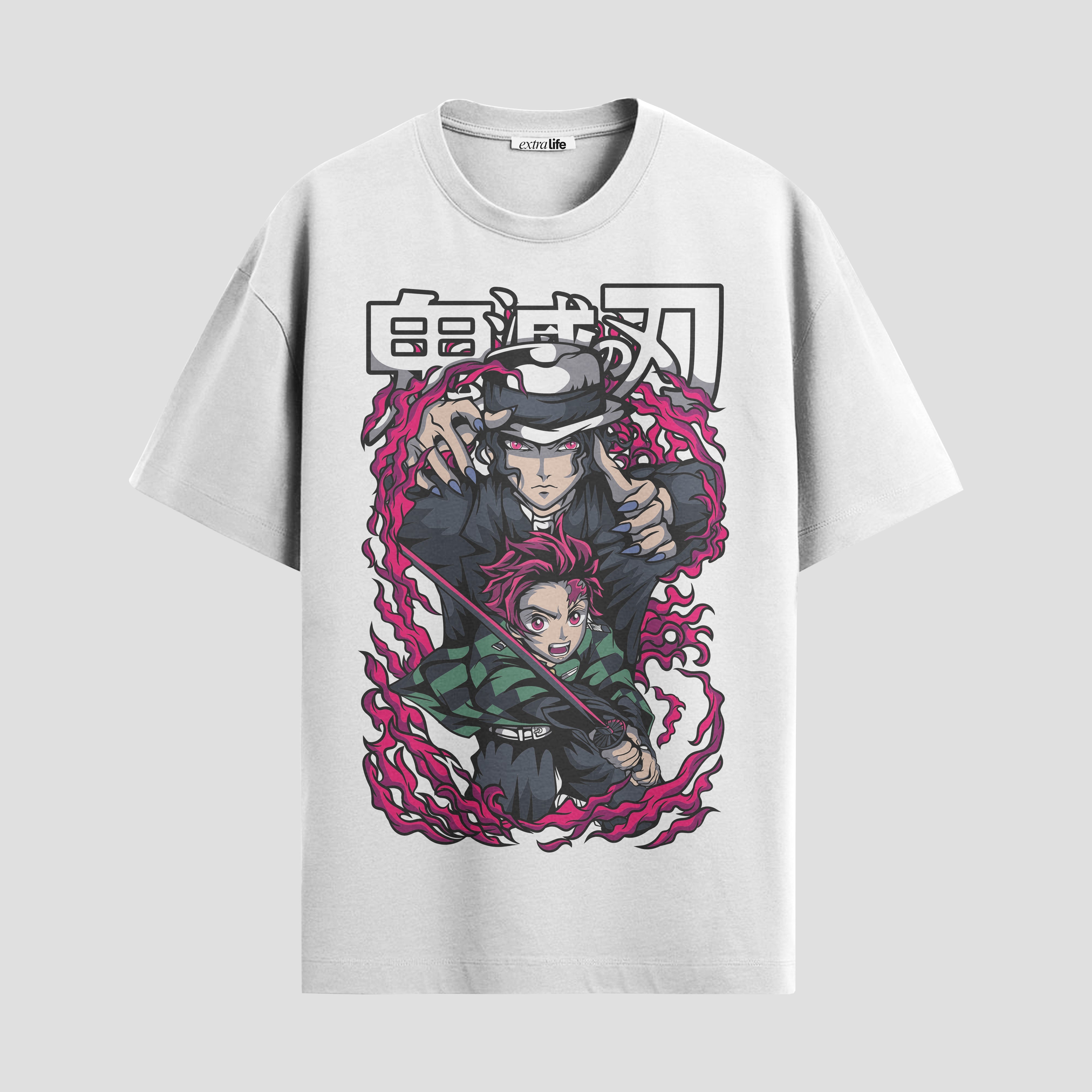 Playera urbana de anime y gaming ExtraLife MX, corte Standard Fit unisex ligero y transpirable en color Deep Black y Pure White, ropa de uso diario para gym y casual.