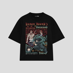 Playera streetwear premium de anime y gaming ExtraLife MX, corte boxy oversized drop shoulder heavyweight en color Deep Black y Off-White, moda urbana mexicana de culto.