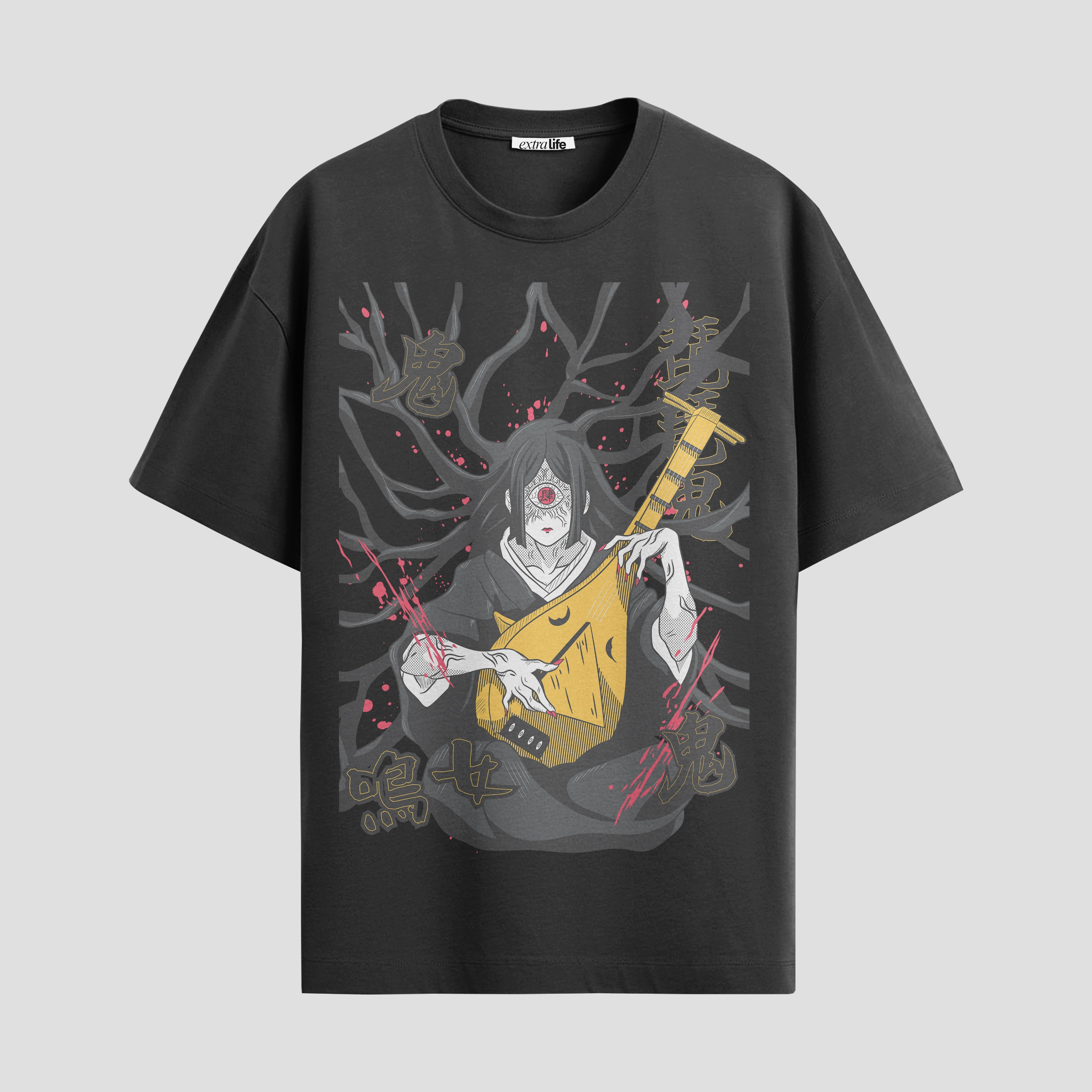Playera urbana de anime y gaming ExtraLife MX, corte Standard Fit unisex ligero y transpirable en color Deep Black y Pure White, ropa de uso diario para gym y casual.