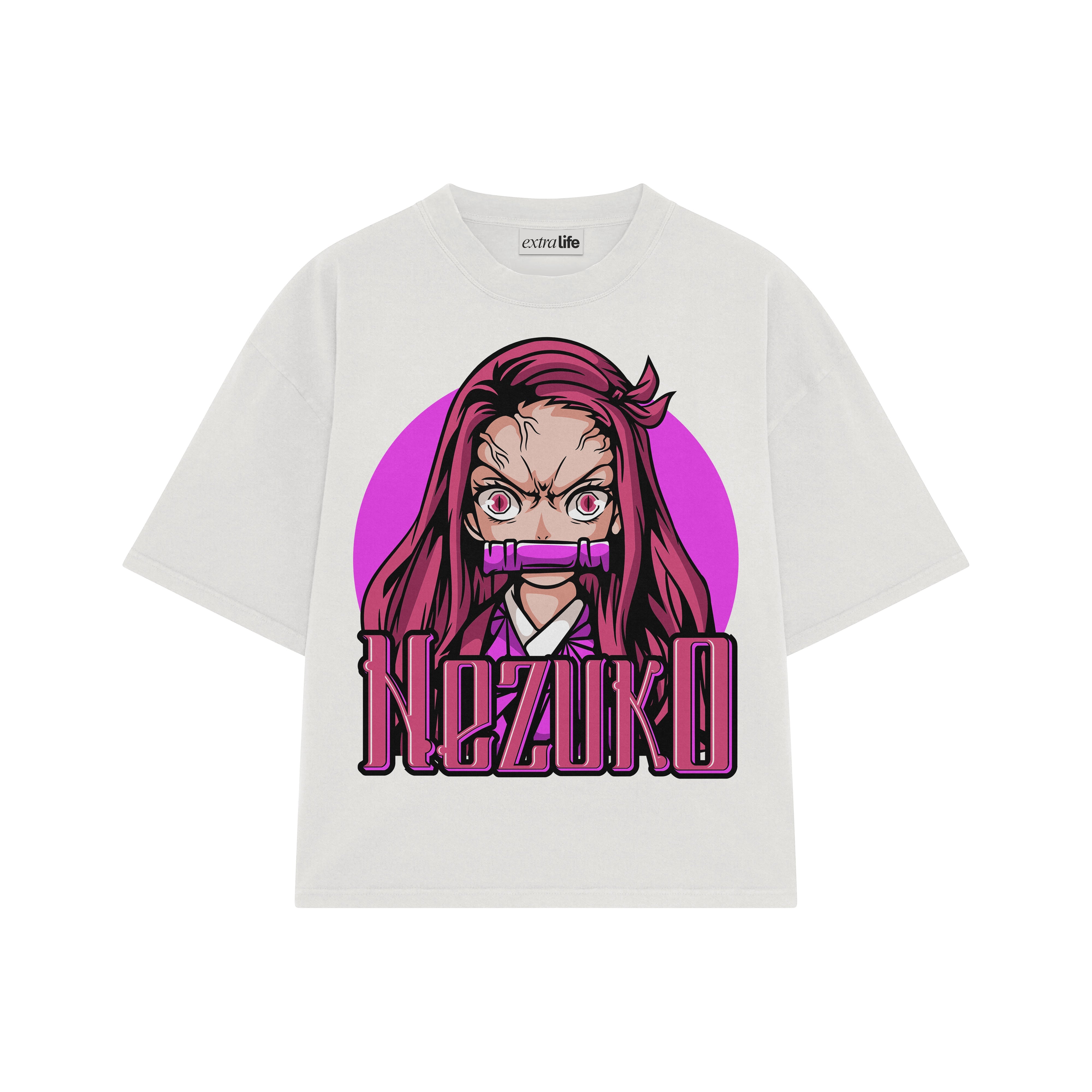 Playera streetwear premium de anime y gaming ExtraLife MX, corte boxy oversized drop shoulder heavyweight en color Deep Black y Off-White, moda urbana mexicana de culto.