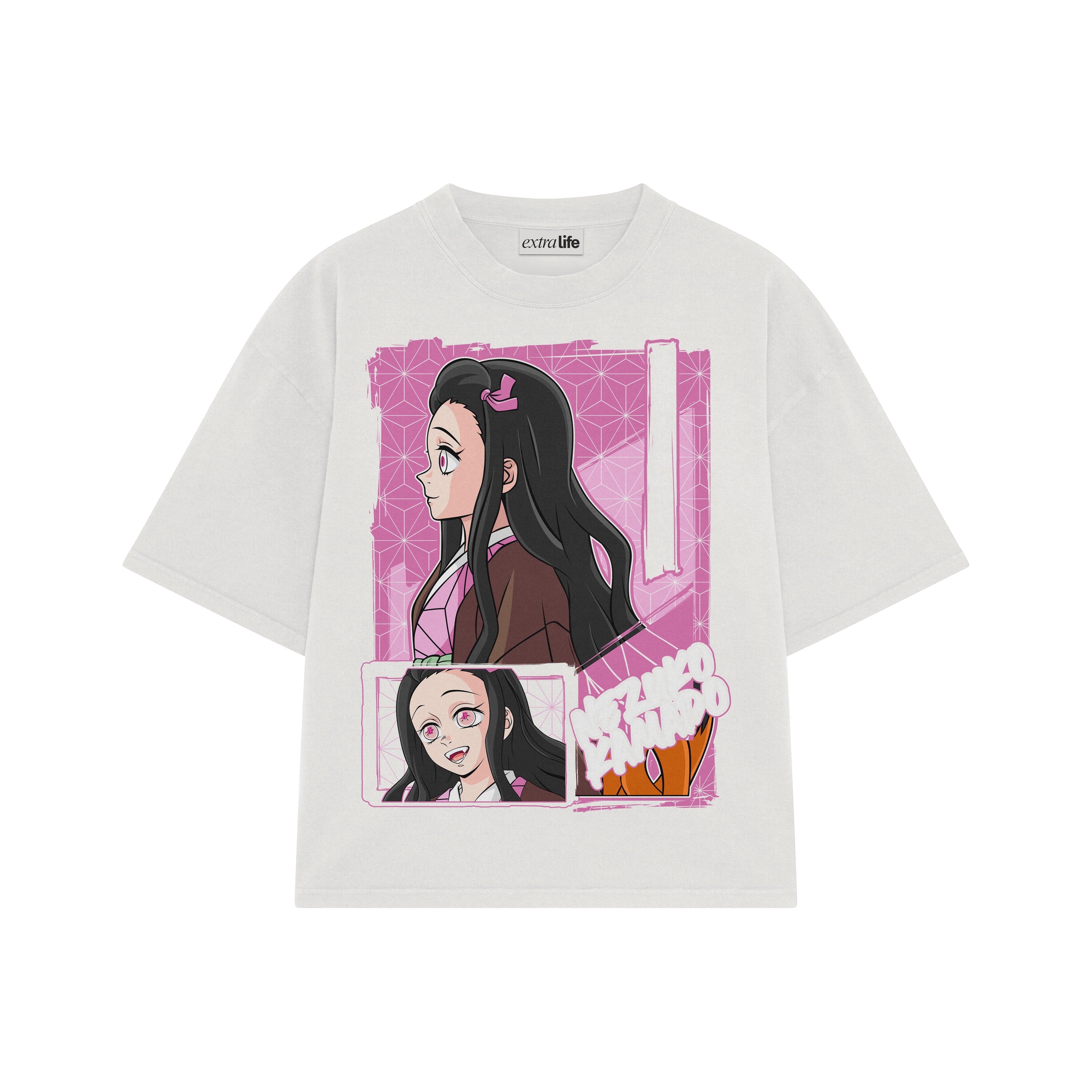 Playera streetwear premium de anime y gaming ExtraLife MX, corte boxy oversized drop shoulder heavyweight en color Deep Black y Off-White, moda urbana mexicana de culto.