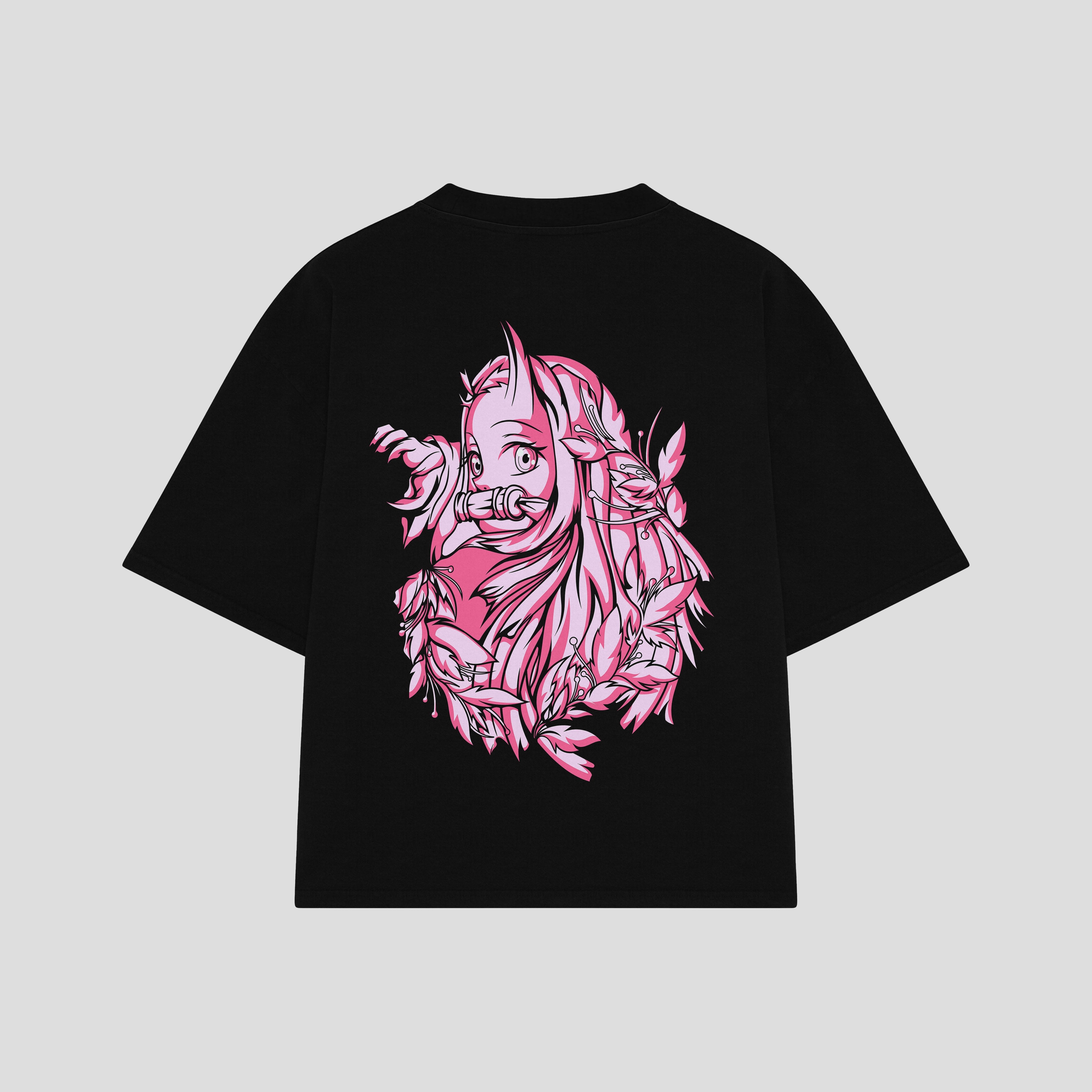 Playera streetwear premium de anime y gaming ExtraLife MX, corte boxy oversized drop shoulder heavyweight en color Deep Black y Off-White, moda urbana mexicana de culto.