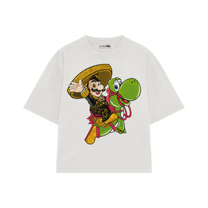 Playera streetwear premium de anime y gaming ExtraLife MX, corte boxy oversized drop shoulder heavyweight en color Deep Black y Off-White, moda urbana mexicana de culto.