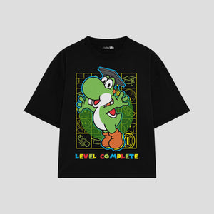 Playera streetwear premium de anime y gaming ExtraLife MX, corte boxy oversized drop shoulder heavyweight en color Deep Black y Off-White, moda urbana mexicana de culto.