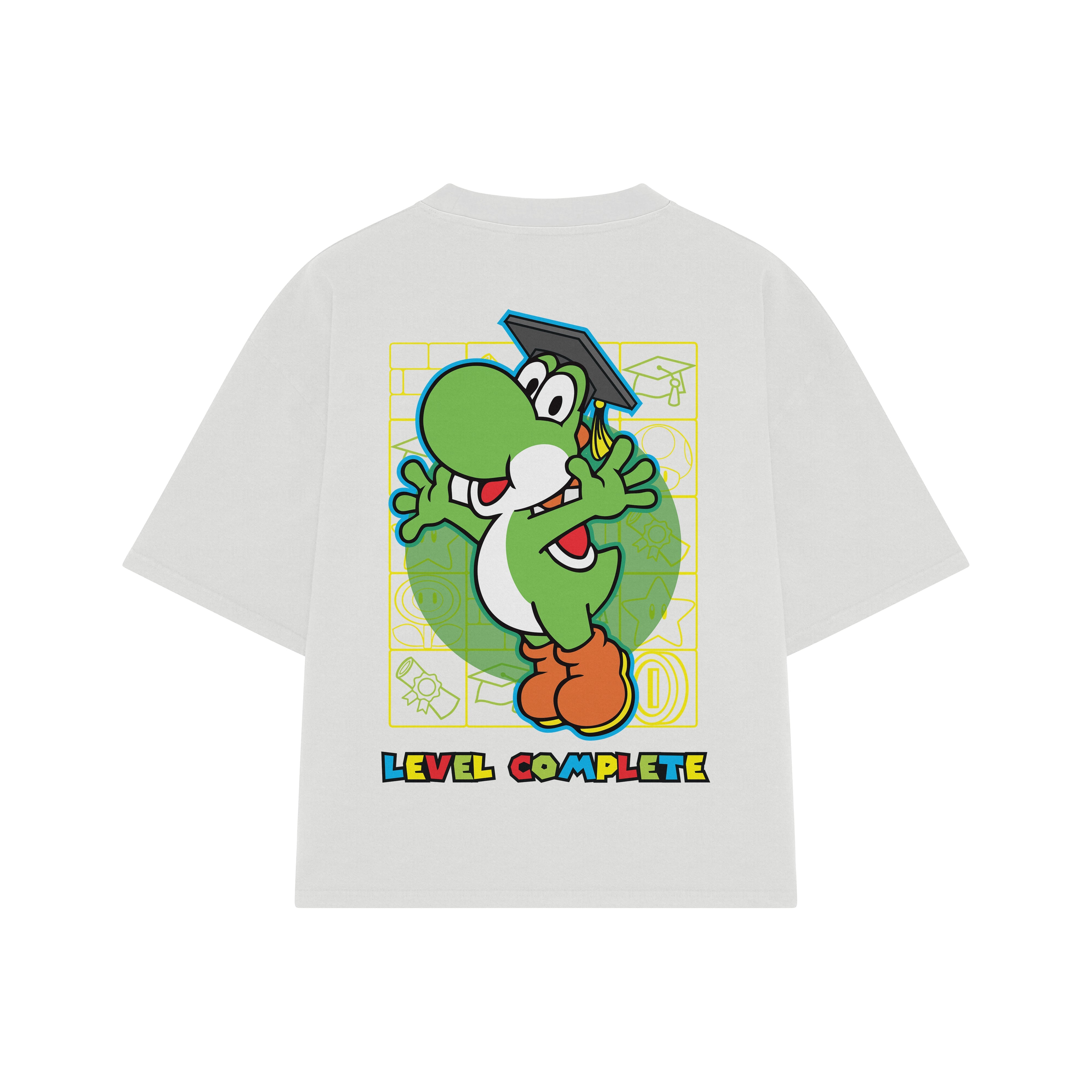 Playera streetwear premium de anime y gaming ExtraLife MX, corte boxy oversized drop shoulder heavyweight en color Deep Black y Off-White, moda urbana mexicana de culto.