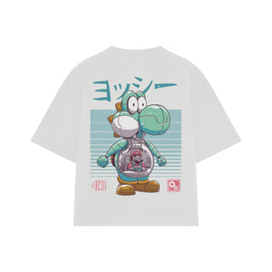 Playera streetwear premium de anime y gaming ExtraLife MX, corte boxy oversized drop shoulder heavyweight en color Deep Black y Off-White, moda urbana mexicana de culto.