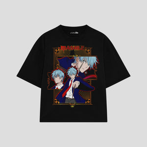 Playera streetwear premium de anime y gaming ExtraLife MX, corte boxy oversized drop shoulder heavyweight en color Deep Black y Off-White, moda urbana mexicana de culto.