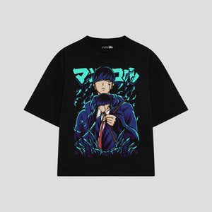 Playera streetwear premium de anime y gaming ExtraLife MX, corte boxy oversized drop shoulder heavyweight en color Deep Black y Off-White, moda urbana mexicana de culto.