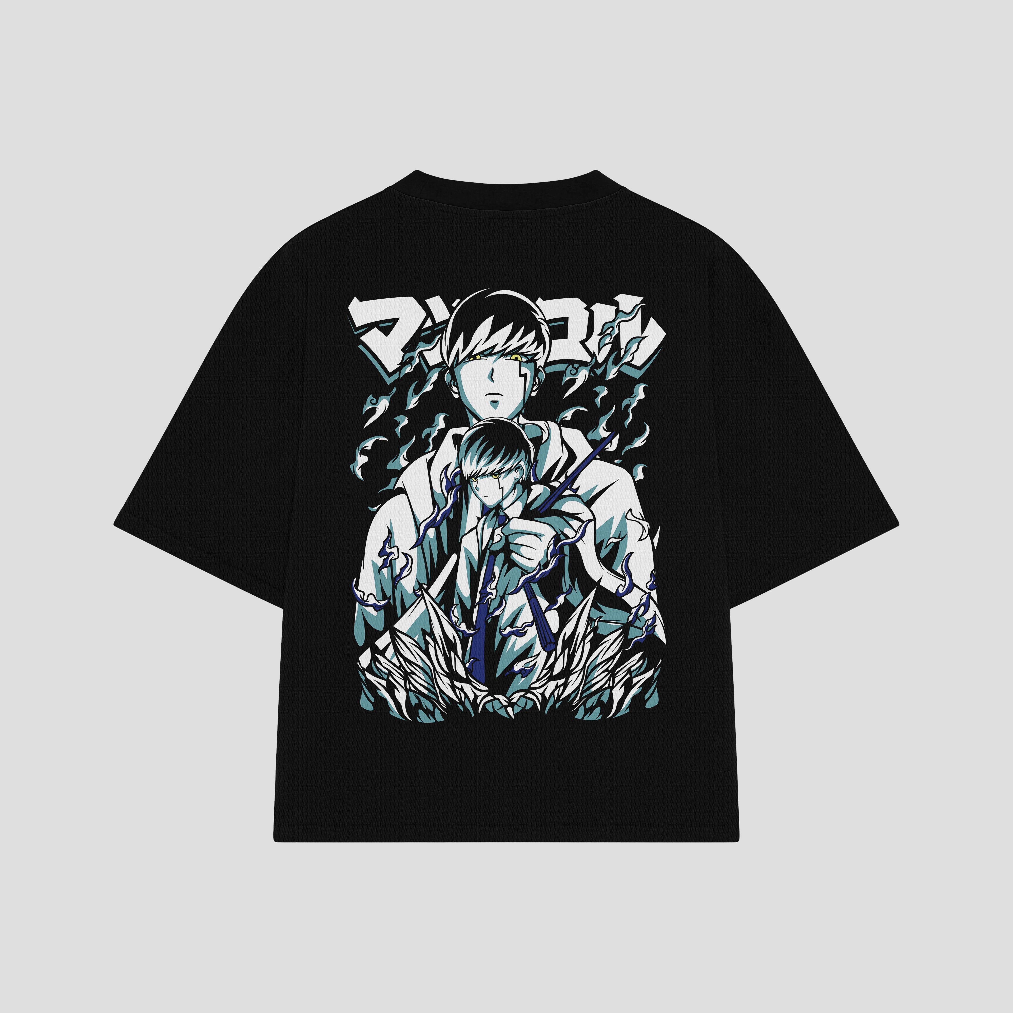 Playera streetwear premium de anime y gaming ExtraLife MX, corte boxy oversized drop shoulder heavyweight en color Deep Black y Off-White, moda urbana mexicana de culto.