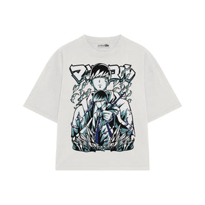 Playera streetwear premium de anime y gaming ExtraLife MX, corte boxy oversized drop shoulder heavyweight en color Deep Black y Off-White, moda urbana mexicana de culto.
