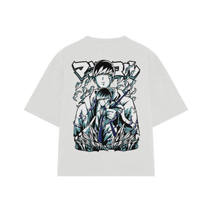 Playera streetwear premium de anime y gaming ExtraLife MX, corte boxy oversized drop shoulder heavyweight en color Deep Black y Off-White, moda urbana mexicana de culto.