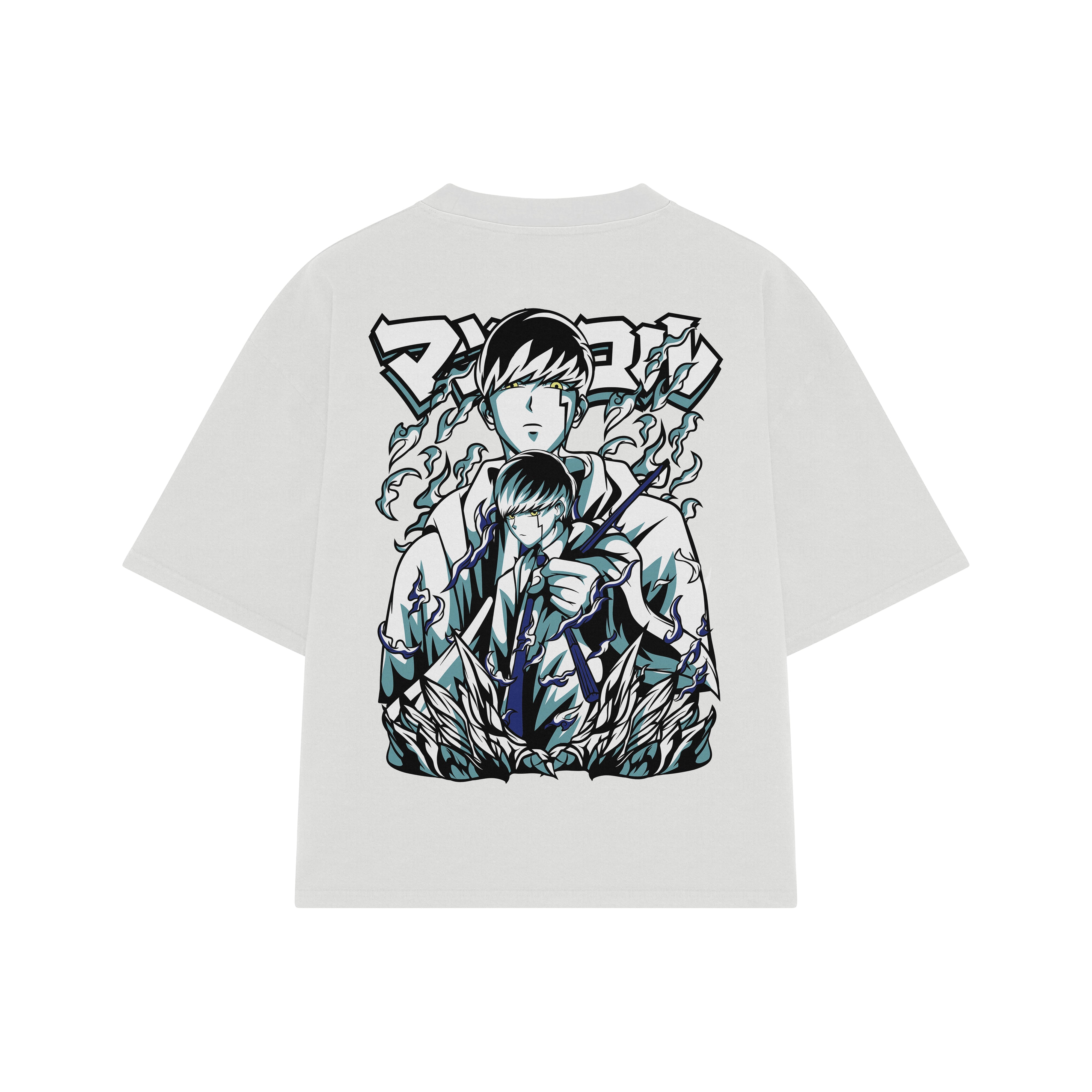 Playera streetwear premium de anime y gaming ExtraLife MX, corte boxy oversized drop shoulder heavyweight en color Deep Black y Off-White, moda urbana mexicana de culto.