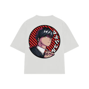 Playera streetwear premium de anime y gaming ExtraLife MX, corte boxy oversized drop shoulder heavyweight en color Deep Black y Off-White, moda urbana mexicana de culto.