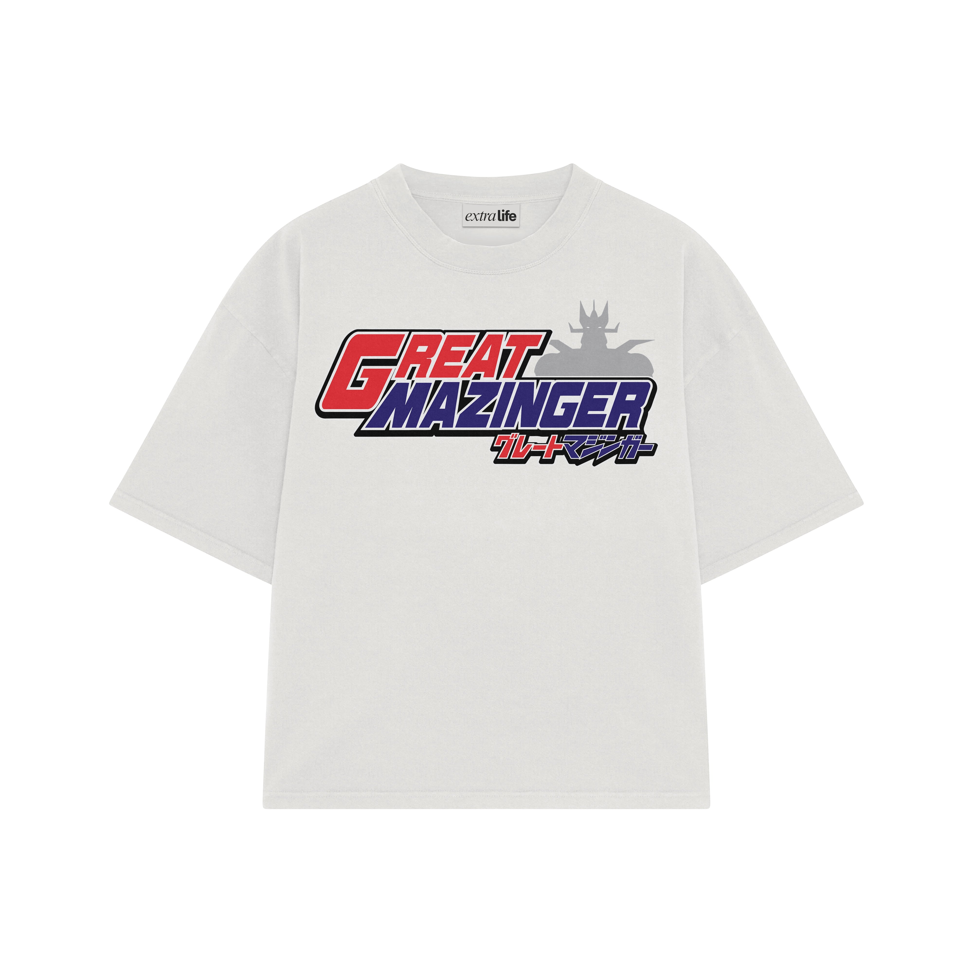 Playera streetwear premium de anime y gaming ExtraLife MX, corte boxy oversized drop shoulder heavyweight en color Deep Black y Off-White, moda urbana mexicana de culto.
